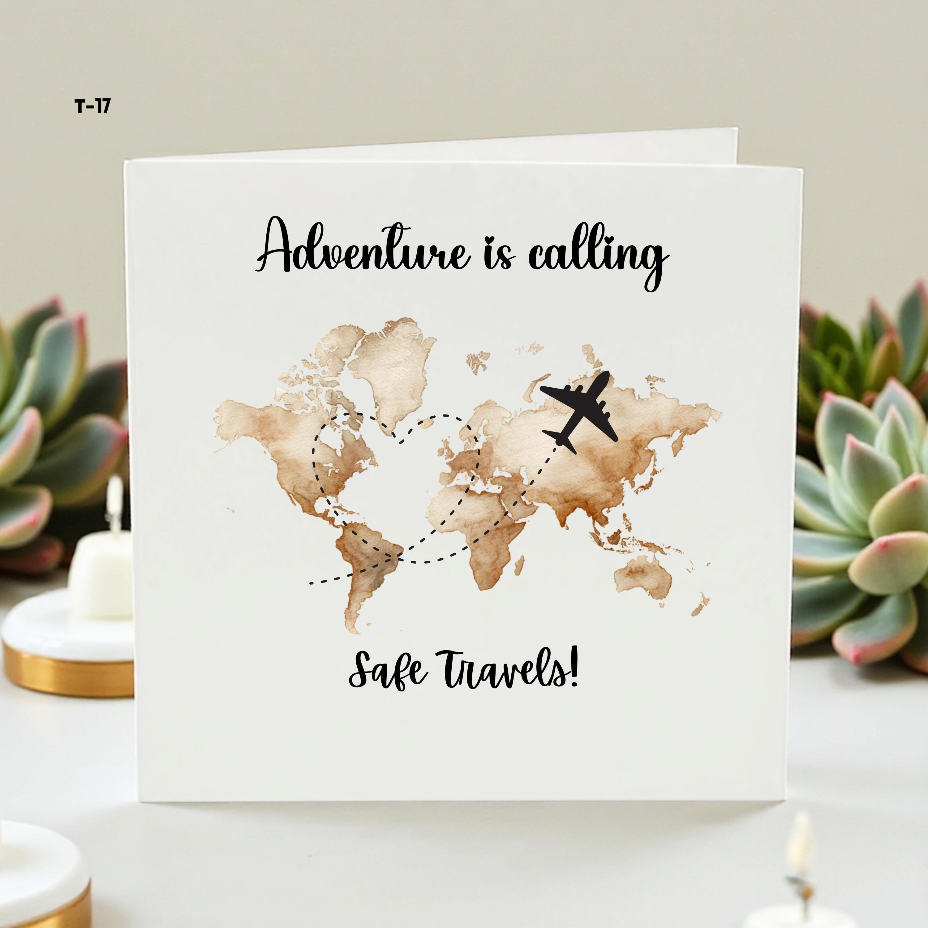 Personalized Travel Card – Adventure is Calling, Safe Travels Card, Custom Name Option, Bon Voyage, Wanderlust, Unique Gift