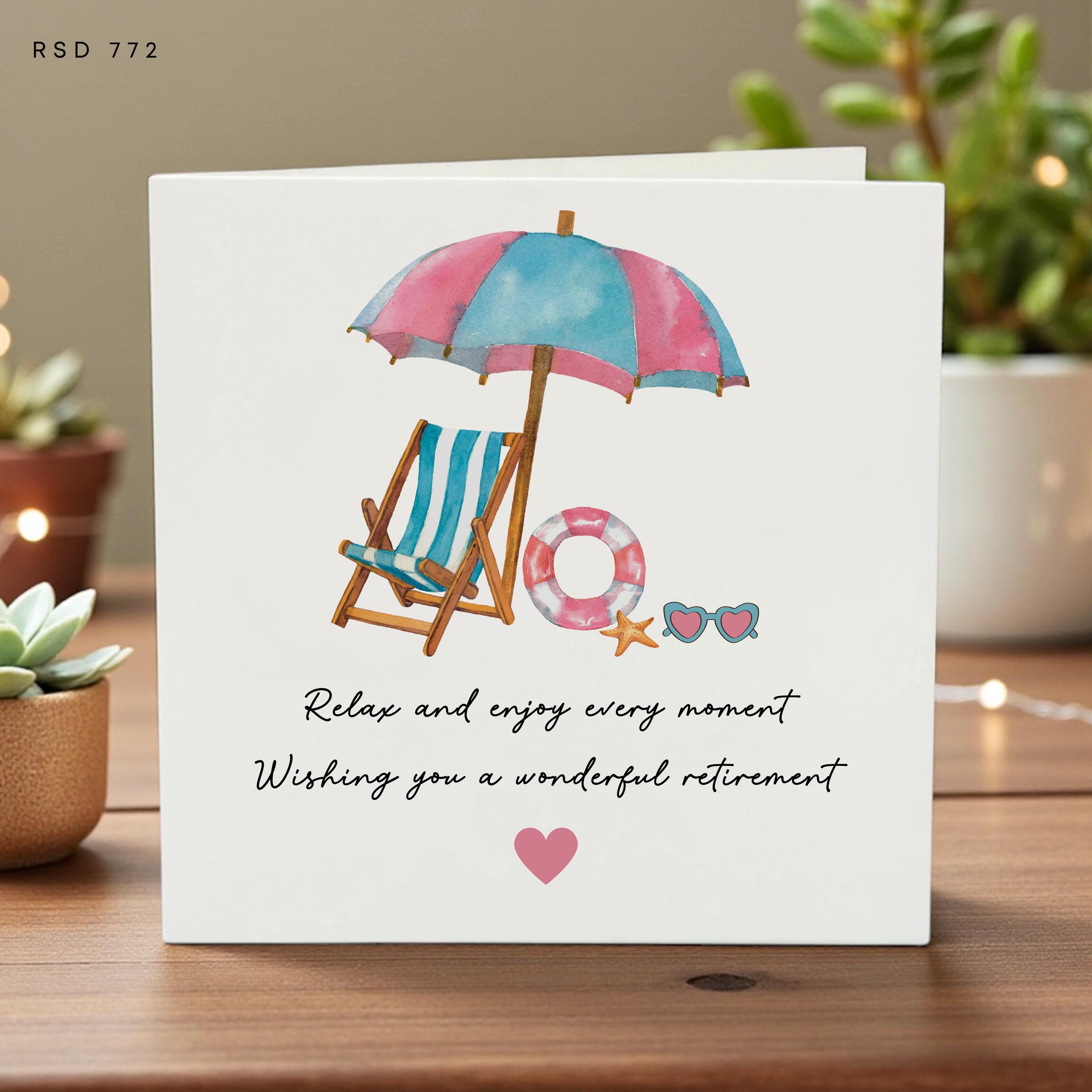 Personalised Retirement Card Relax and Enjoy Every Moment Beach Chair Umbrella Custom Name Card Farewell Gift Retirement Wishes