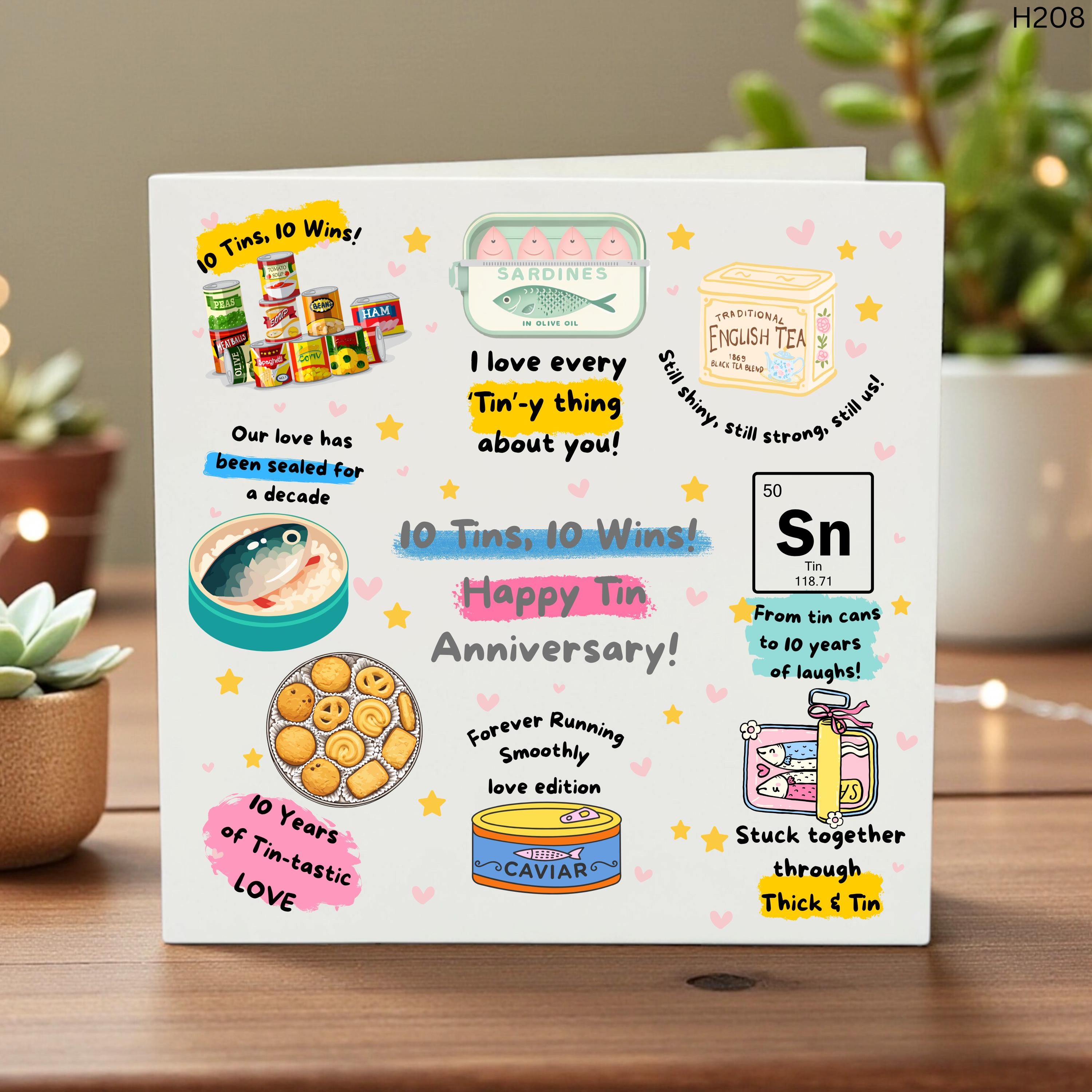 10th Tin Anniversary Card, Personalised 10 Year Love Card, Funny Tin Anniversary Gift, Cute 10 Years Together Card