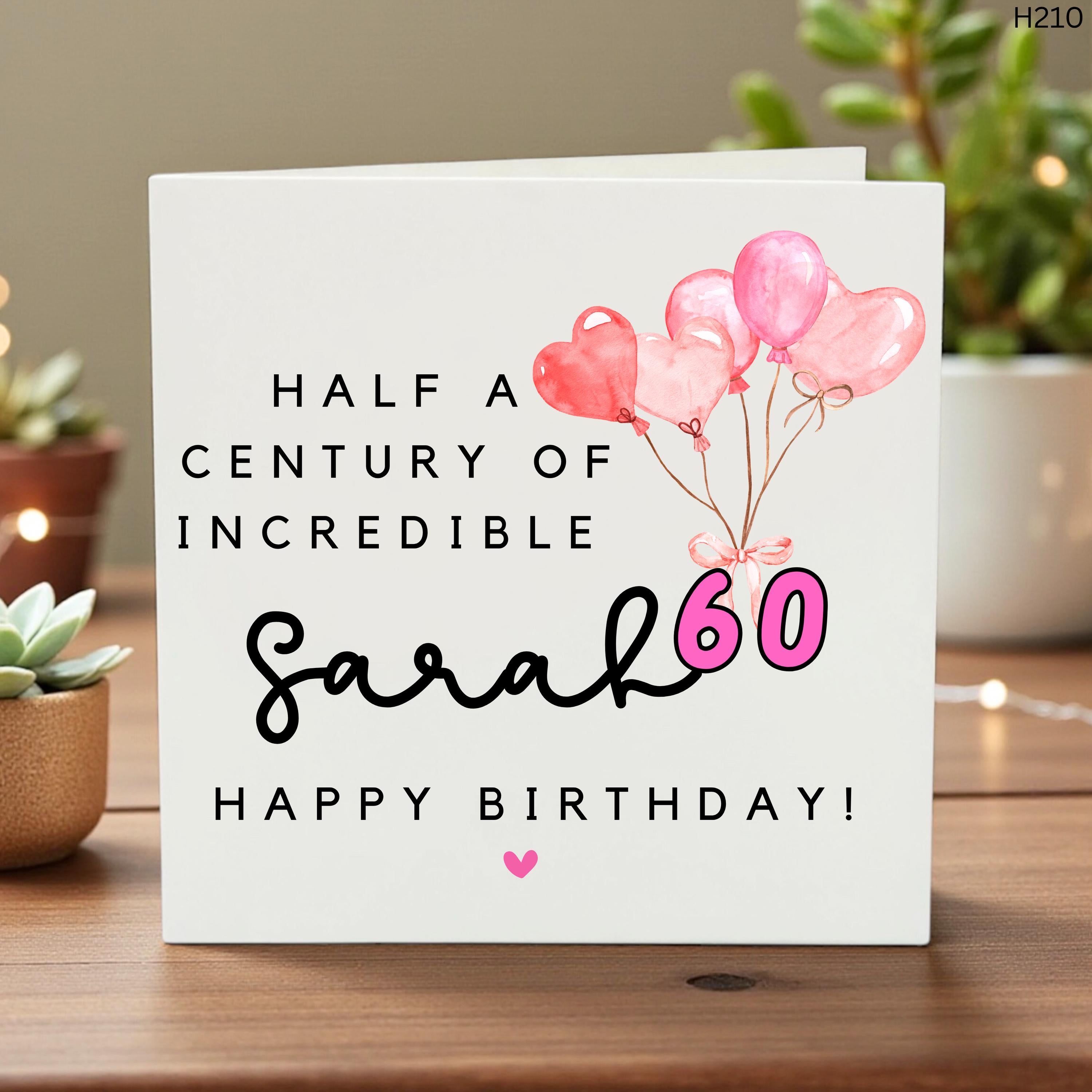 60th Birthday Card for Sarah, Half Century Birthday Card, Milestone Birthday Greeting, Funny & Elegant Birthday Card for Her