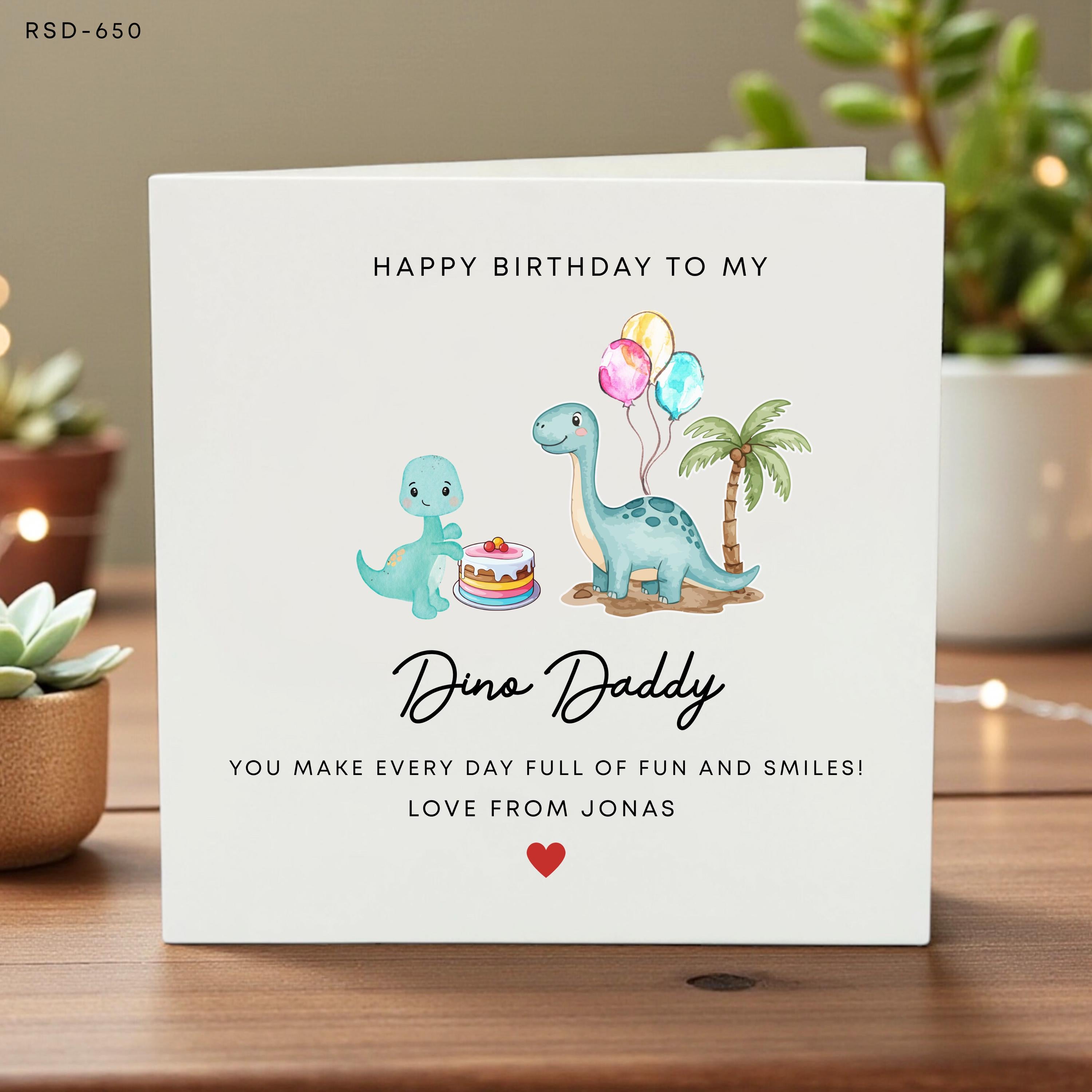 Personalized Dinosaur Daddy Birthday Card - "Roarsome Daddy" Cute T-Rex from Jasper- Birthday Card,6x6