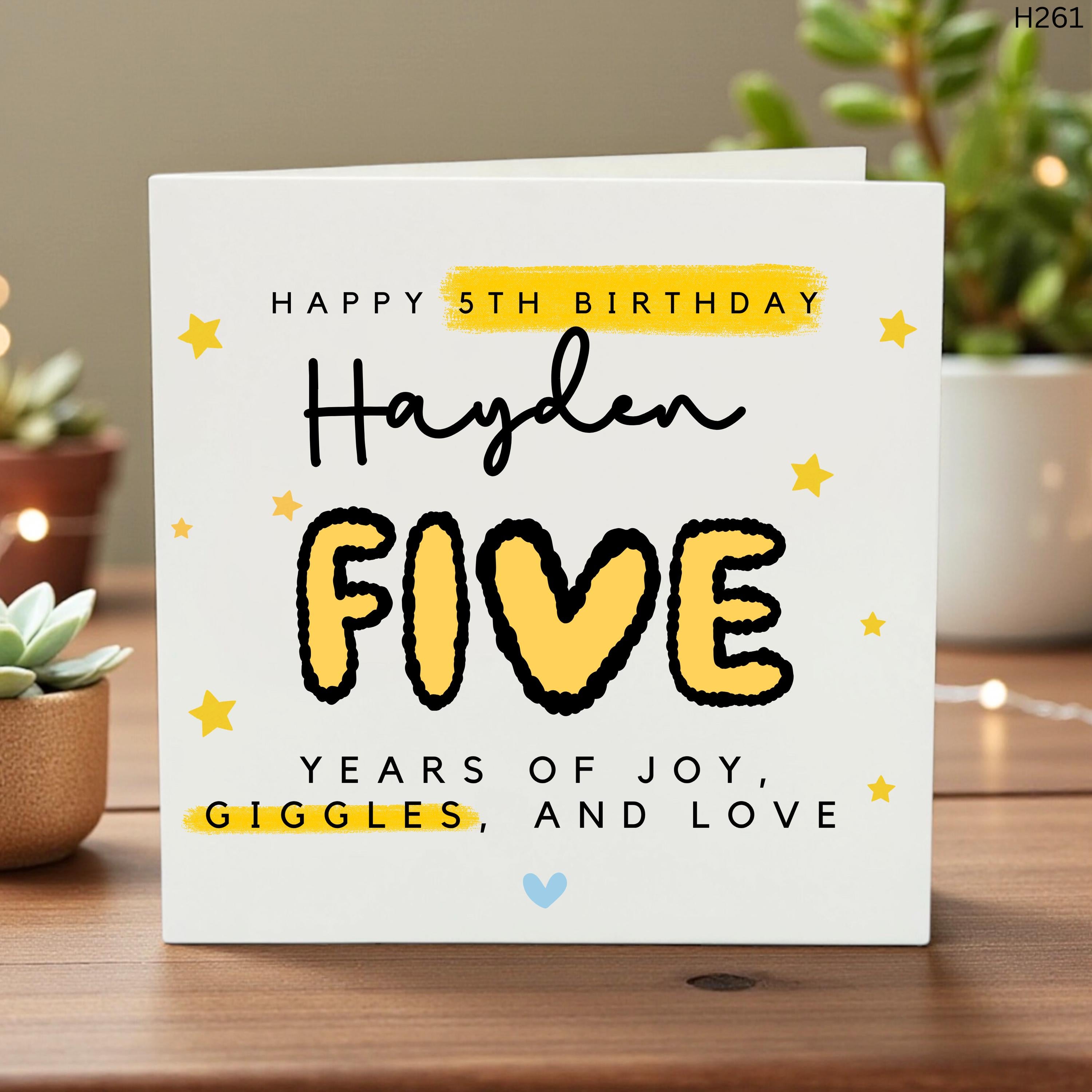 Personalized 5th Birthday Card for Godson, Custom Name Five Years of Joy, Giggles & Love, Cute Keepsake Toddler Birthday Card