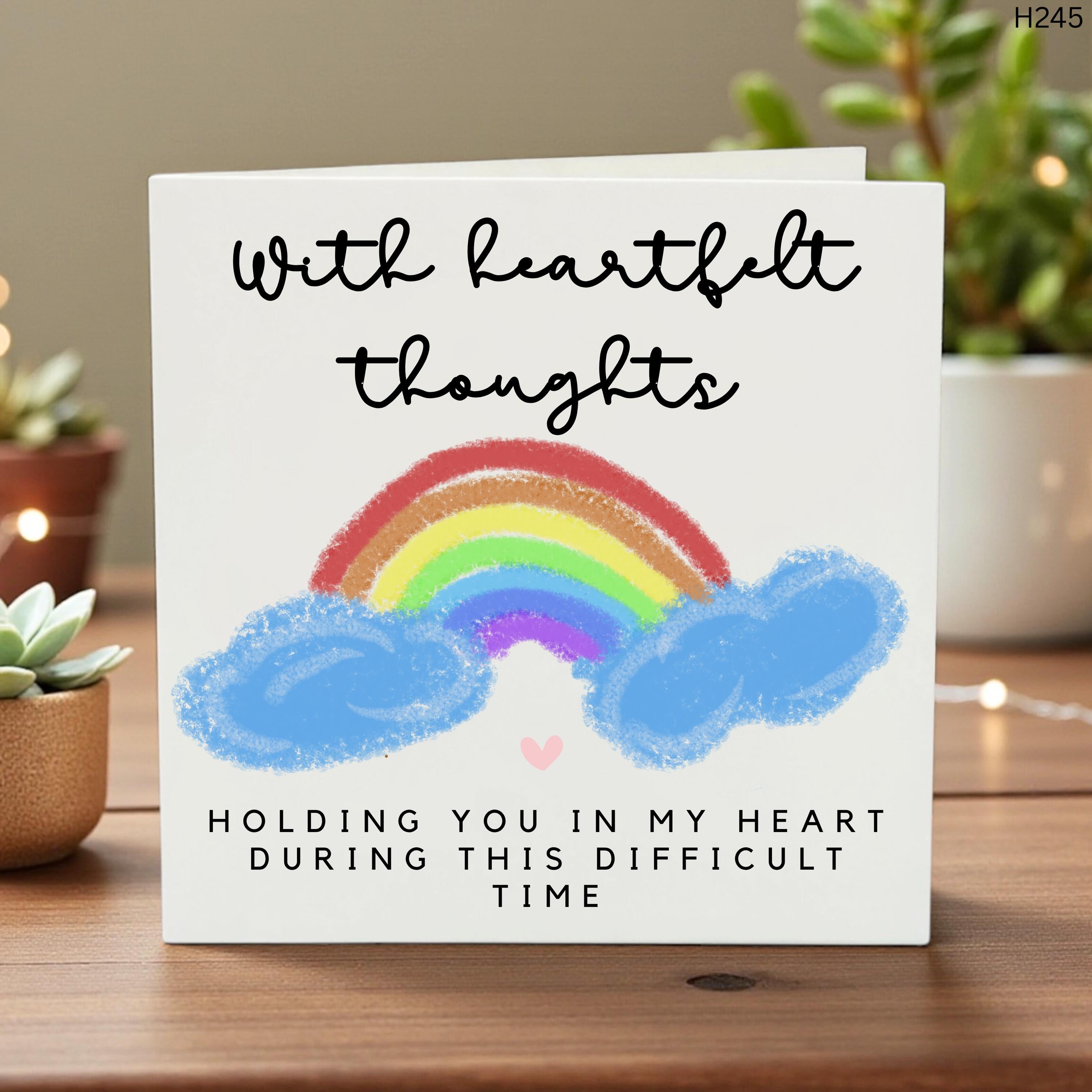 Heartfelt Sympathy Card, Rainbow Comfort Greeting, Holding You in My Heart, Handcrafted Encouragement Card for Difficult Times