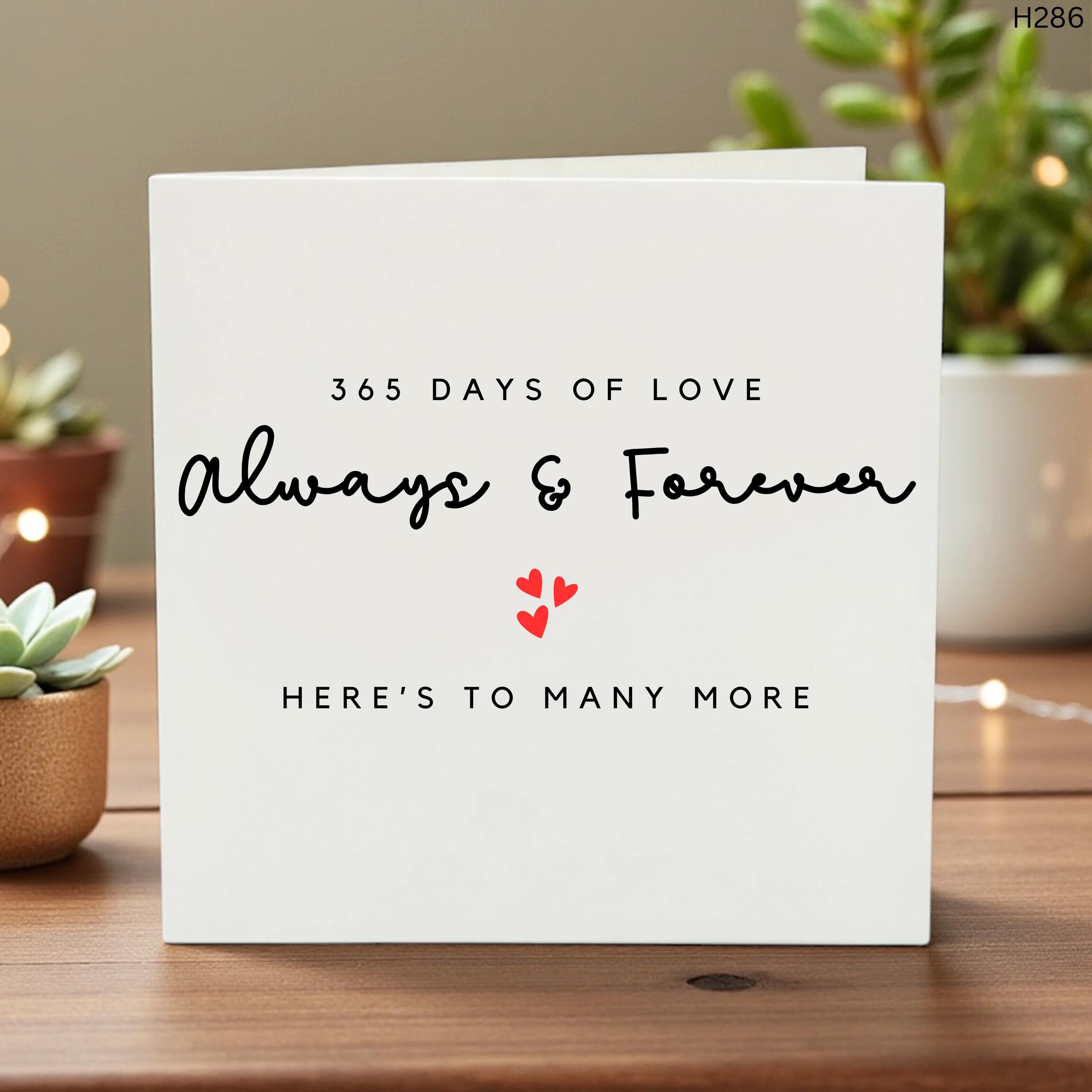 st Anniversary Card, 365 Days of Love Always and Forever, First Wedding Anniversary Gift for Husband or Wife, One Year Anniversary Greeting