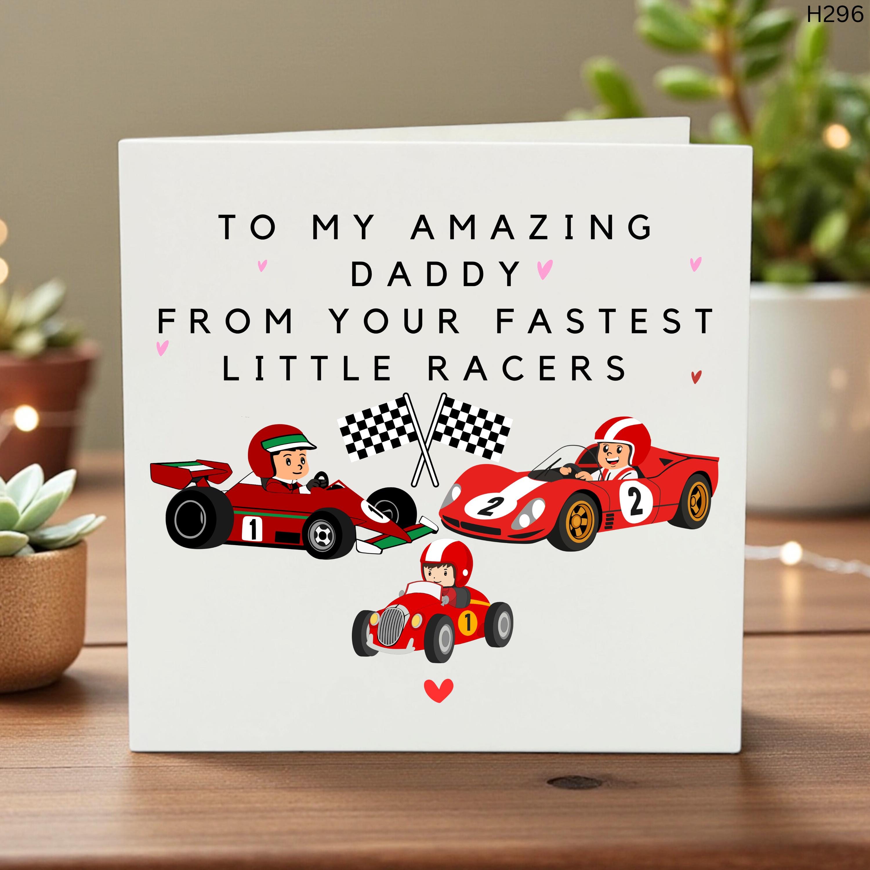 Personalized Racing Father's Day Card from Kids, To My Amazing Daddy from Your Fastest Little Racers, Custom Race Car Birthday Card for Dad