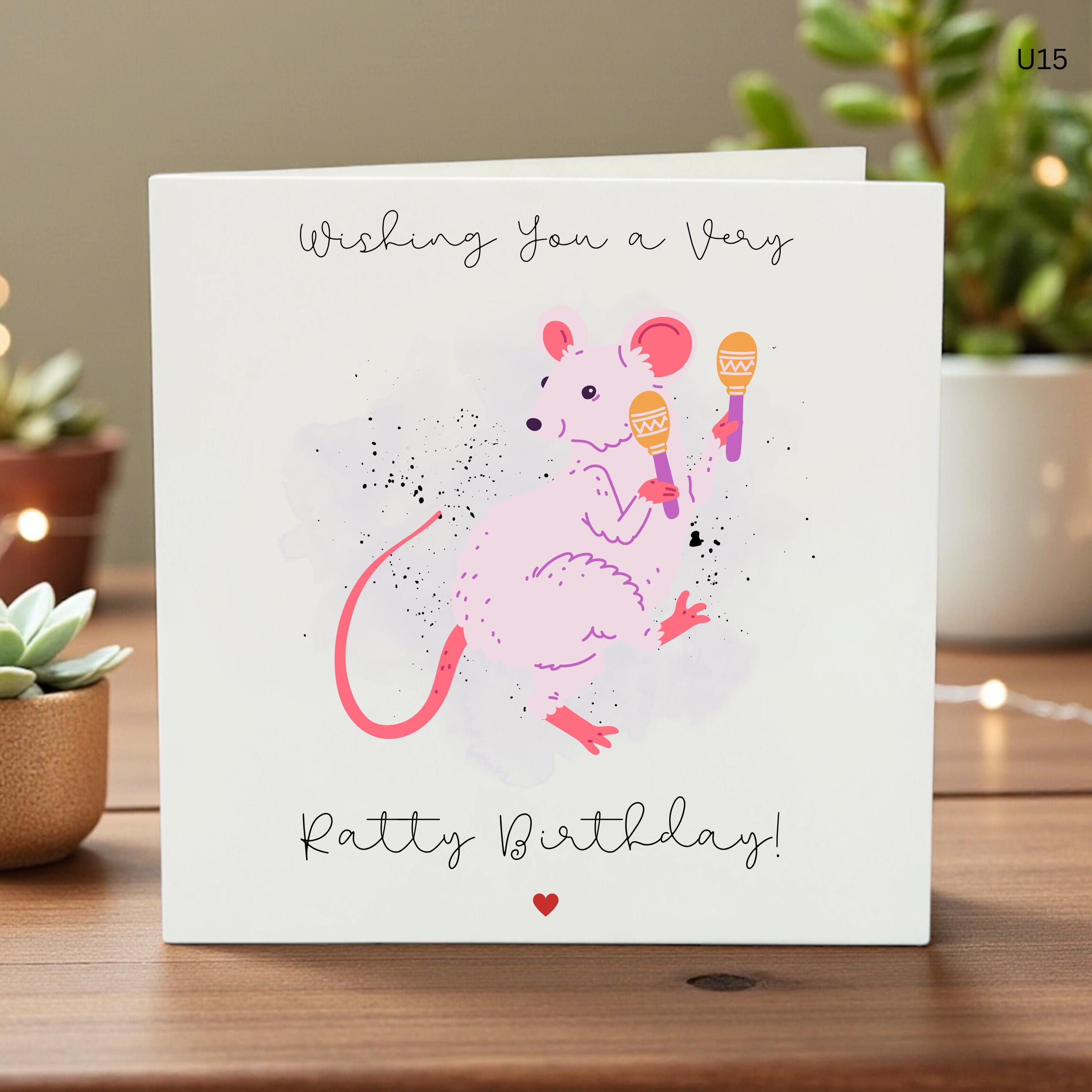 Funny Rat Birthday Card, Ratty Birthday Pun Greeting Card, Cute Pet Rat Watercolor Card, Personalized Mouse Birthday Card for Friend