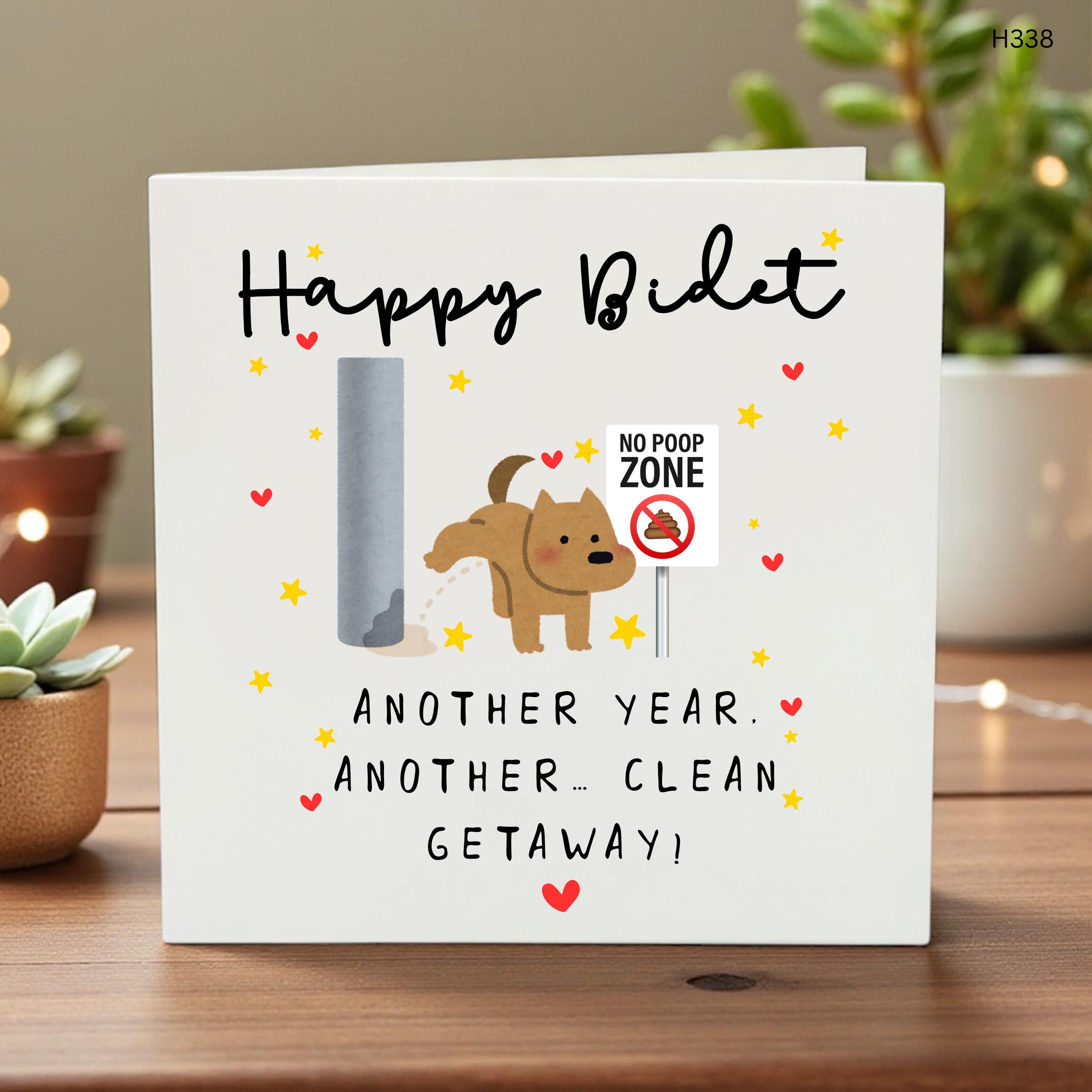 Funny Dog Birthday Card - Happy Bidet Another Year Clean Getaway Greeting Card - Rude Punny Bday Gift for Him, Brother, Dad, Dog Lovers