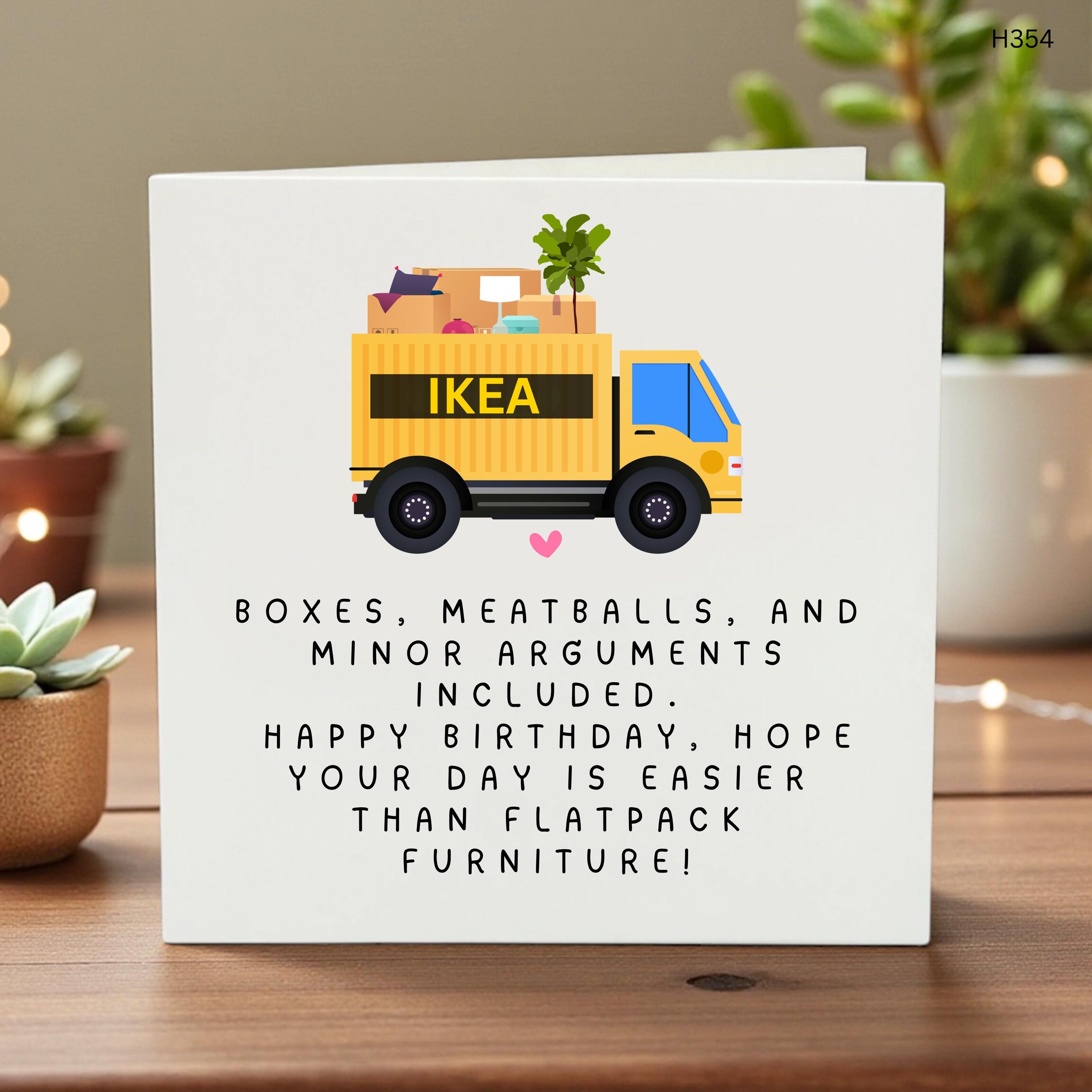 Funny IKEA Birthday Card, Flatpack Furniture Humour, Meatballs and Minor Arguments Card, Sarcastic Birthday Gift for Partner, Humorous