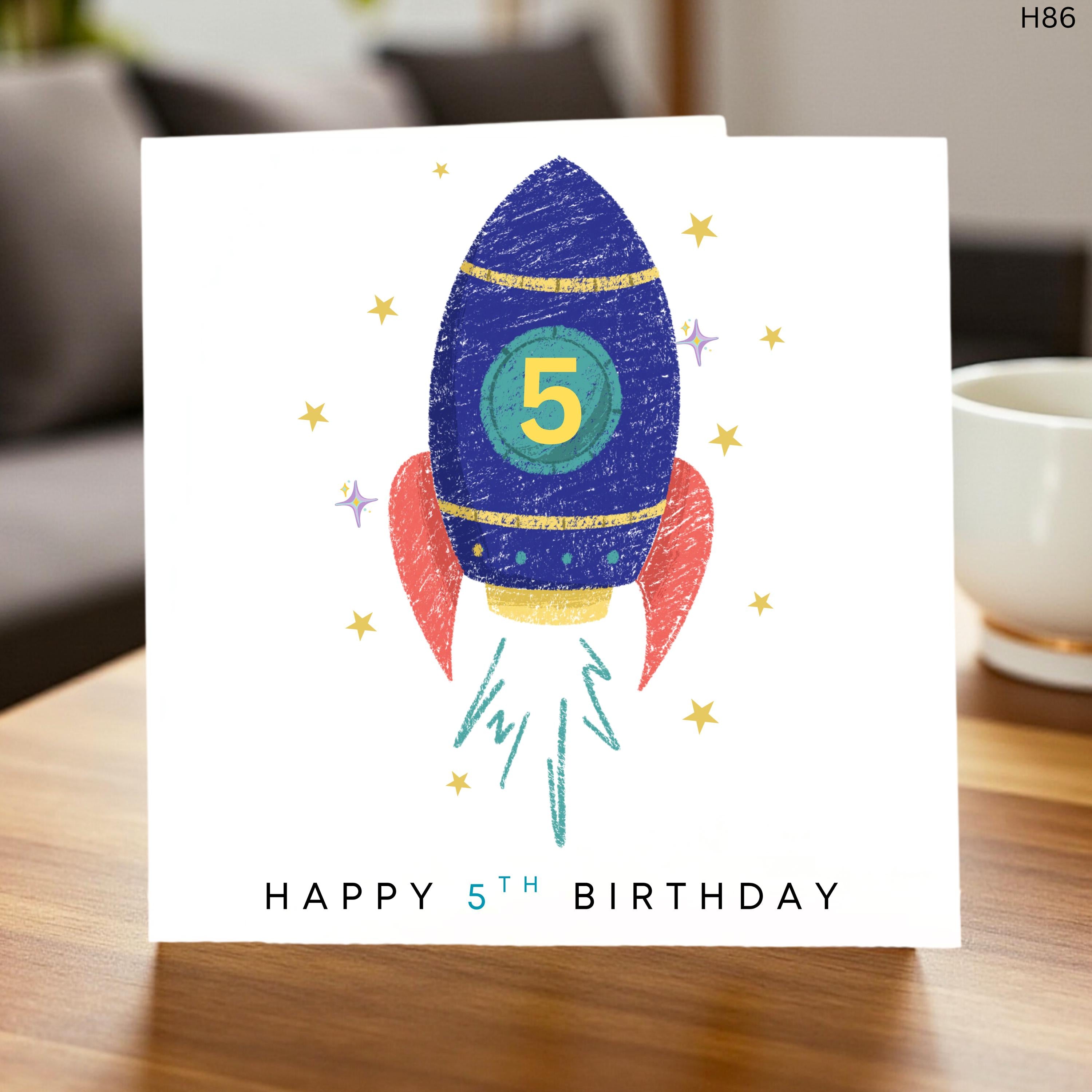 Personalised 5th birthday card for him, space card, fifth birthday card, 5 today, 5th card for son, grandson, nephew, godson, friend,boy 6x6