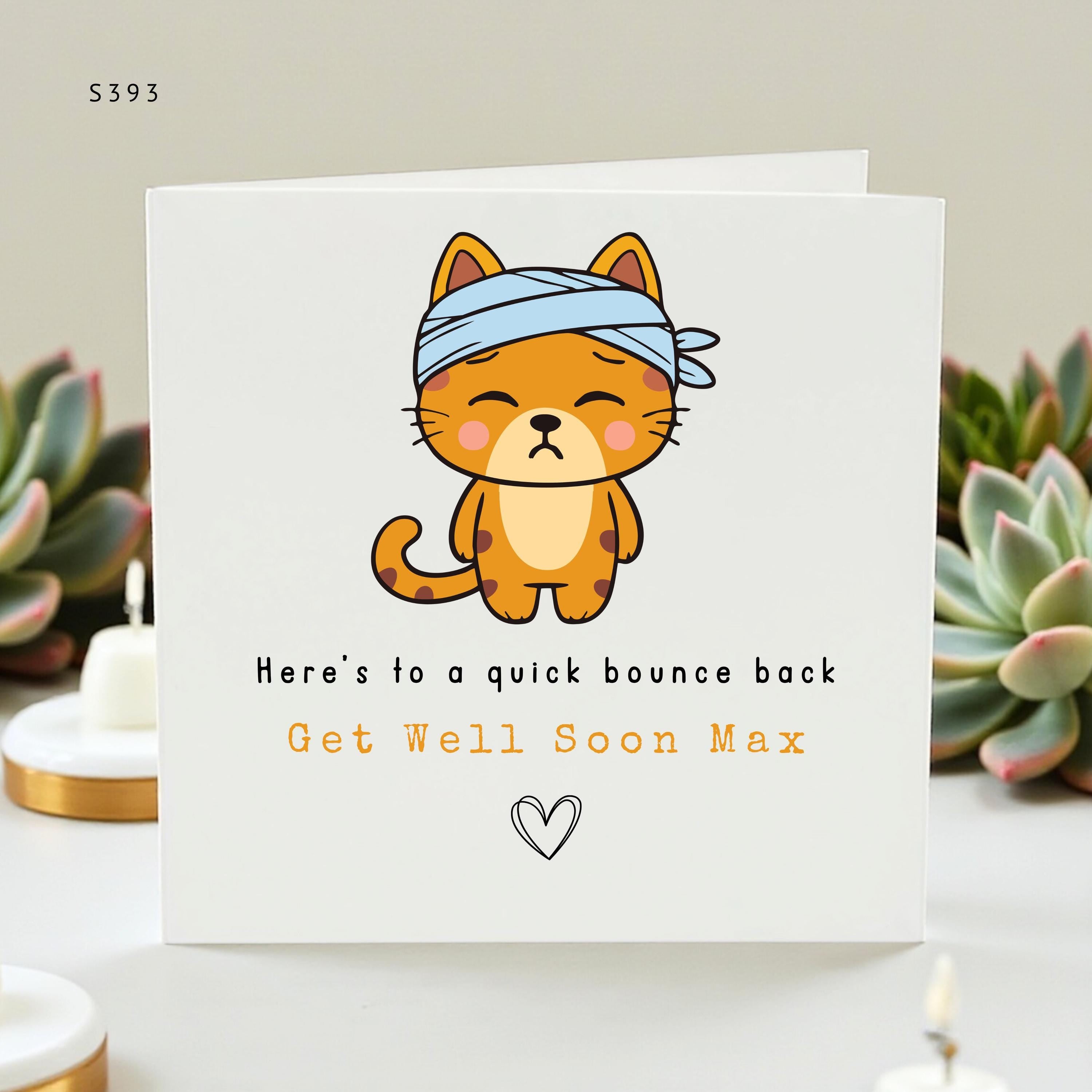 Personalized Get Well Soon Card – Cute Cat Design, Custom Name, Cheer Up Gift, Recovery Card, Fun & Thoughtful