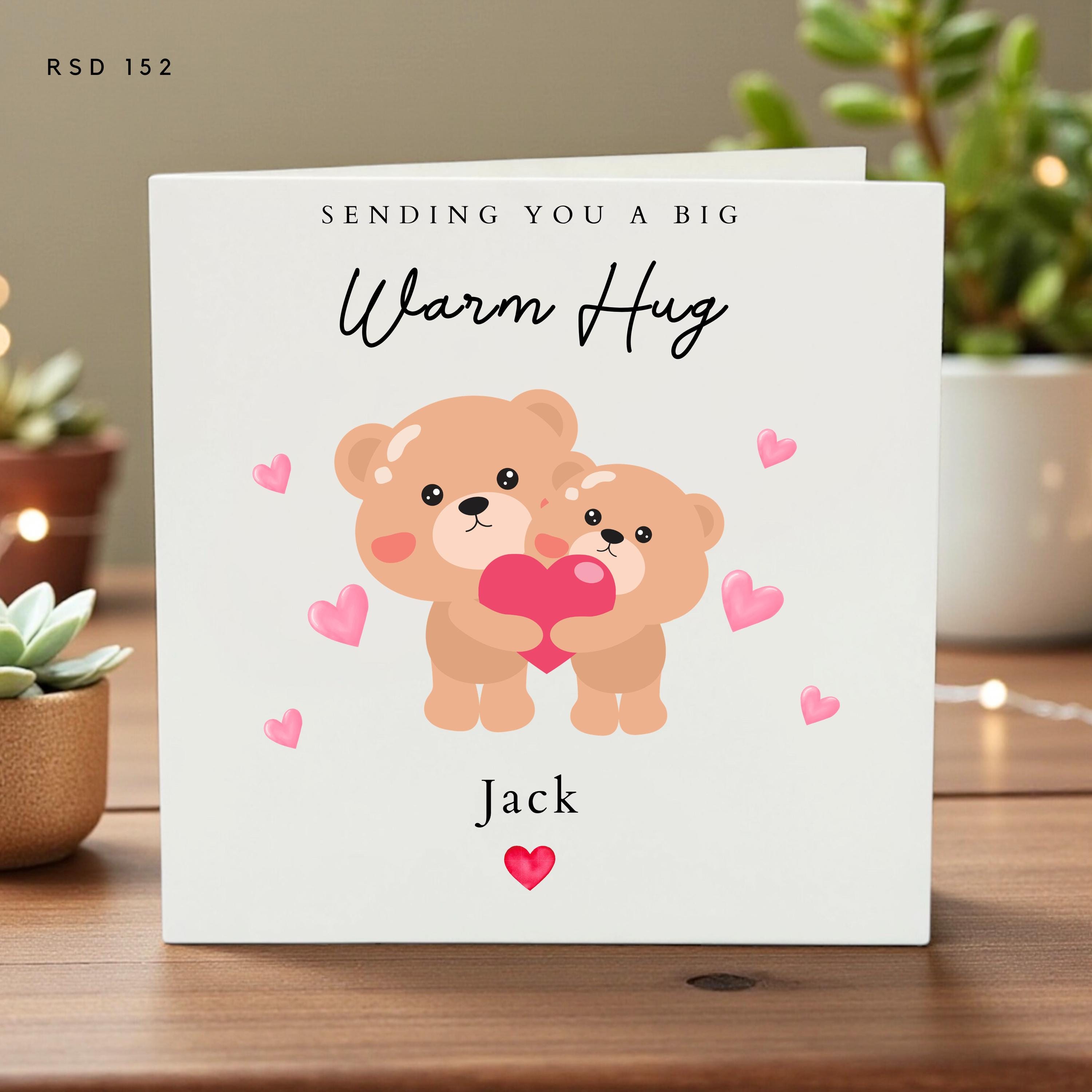 Personalized Bear Hug Get Well Card - Rob Cute Teddy Bears Greeting, Sending You a Great Big Hug Recovery Note-Get Well Soon Card