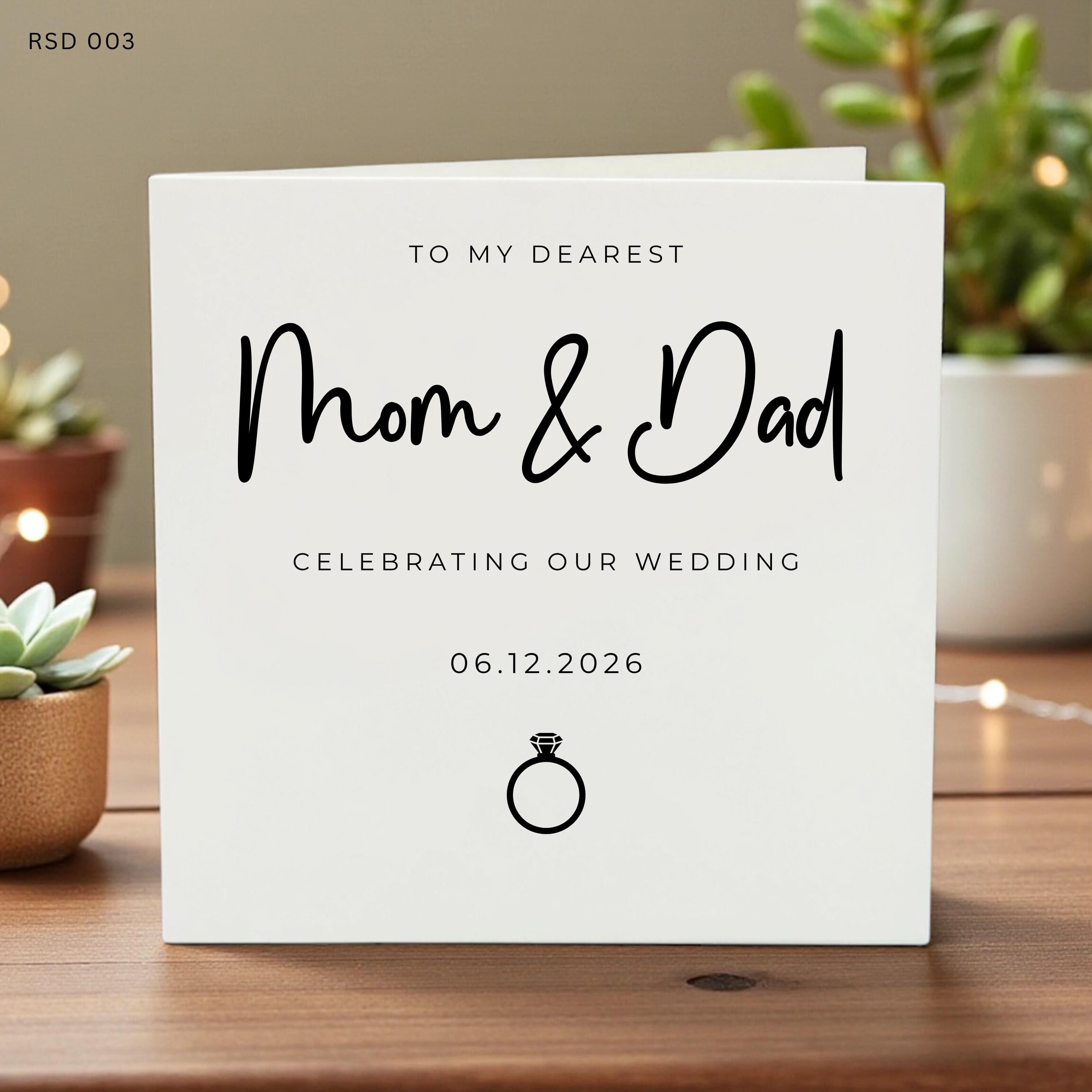 Personalized Wedding Card for Mom and Dad Custom Names and Date Elegant Keepsake Card Anniversary Celebration Thank You Greeting