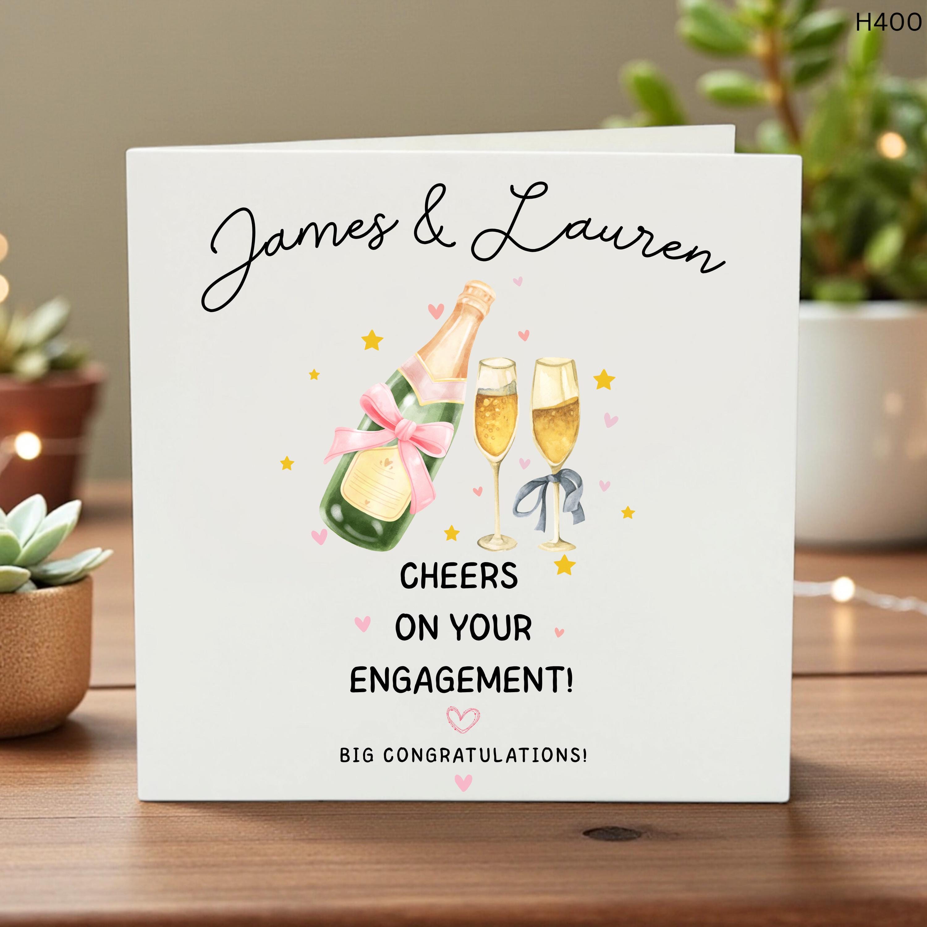 Personalized Engagement Card, Cheers on Your Engagement, Custom Couple Name Card, Fun Wedding Proposal Congratulations, Celebration Card