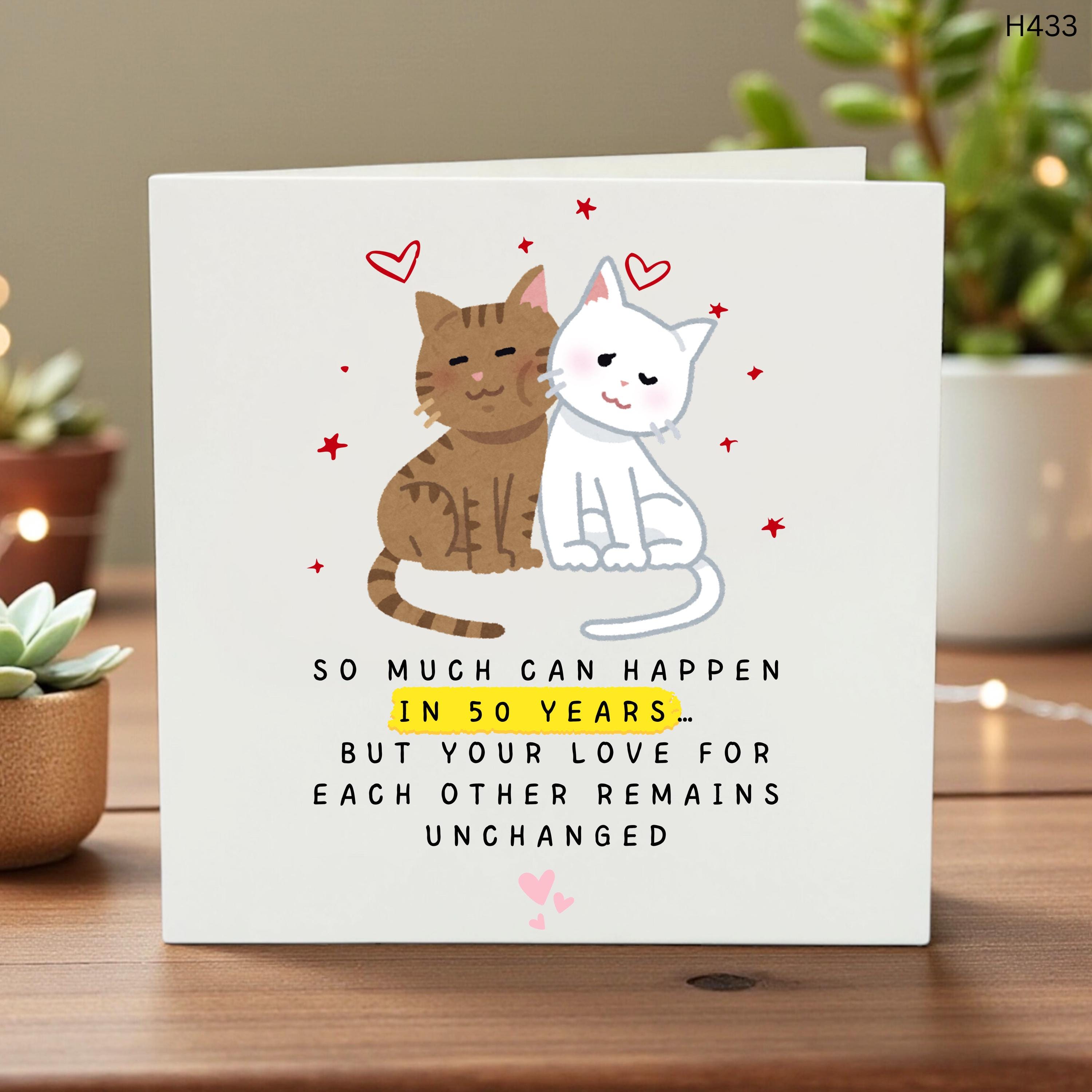 Golden Anniversary Cat Card, 50th Wedding Celebration Greeting, Cute Couples Love Card, Funny Milestone Anniversary Card - 50 Anniversary