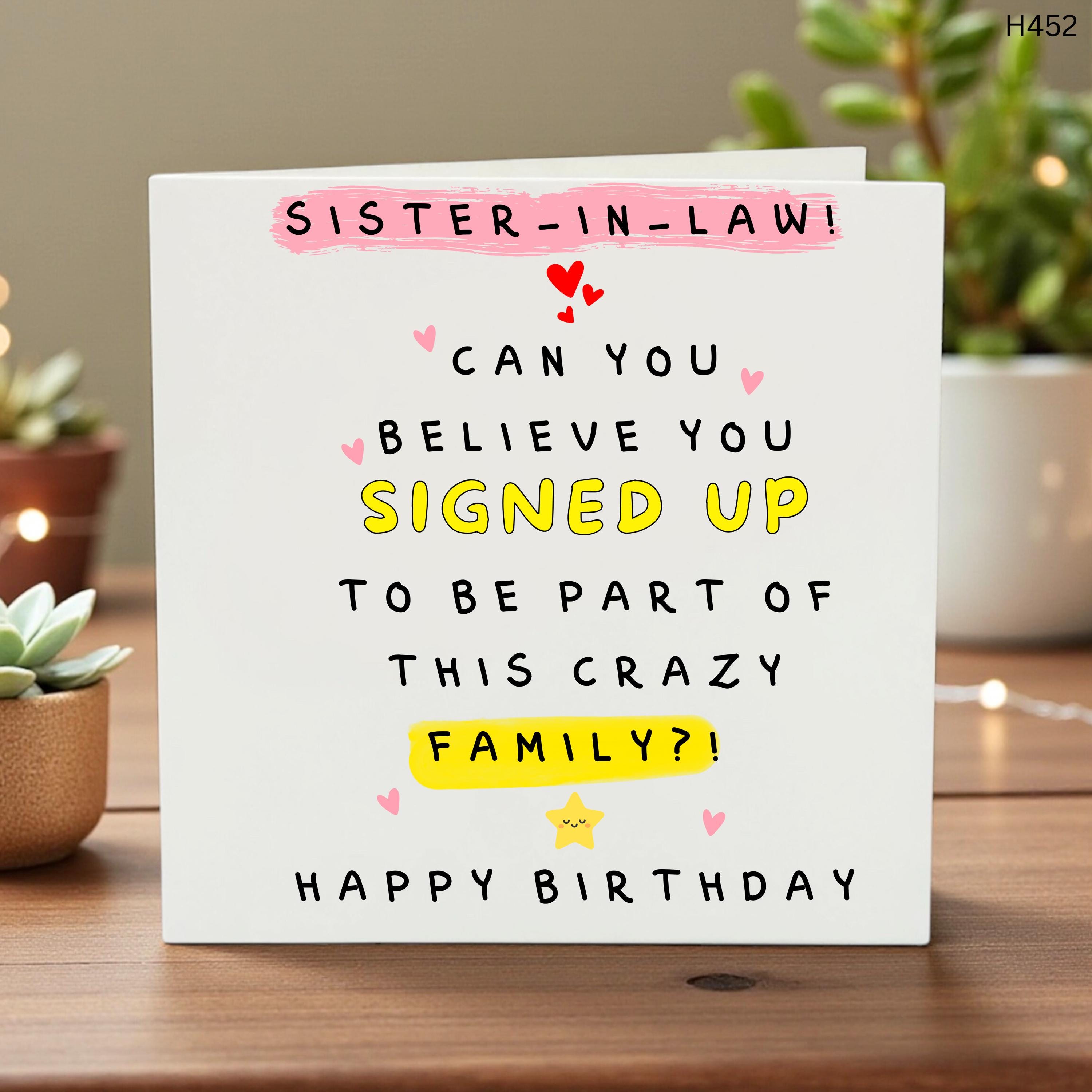 Funny Birthday Card for Sister-in-Law, Humorous Family Greeting, Personalized Quirky Birthday Card, Unique Step-Family Gift, Custom Card