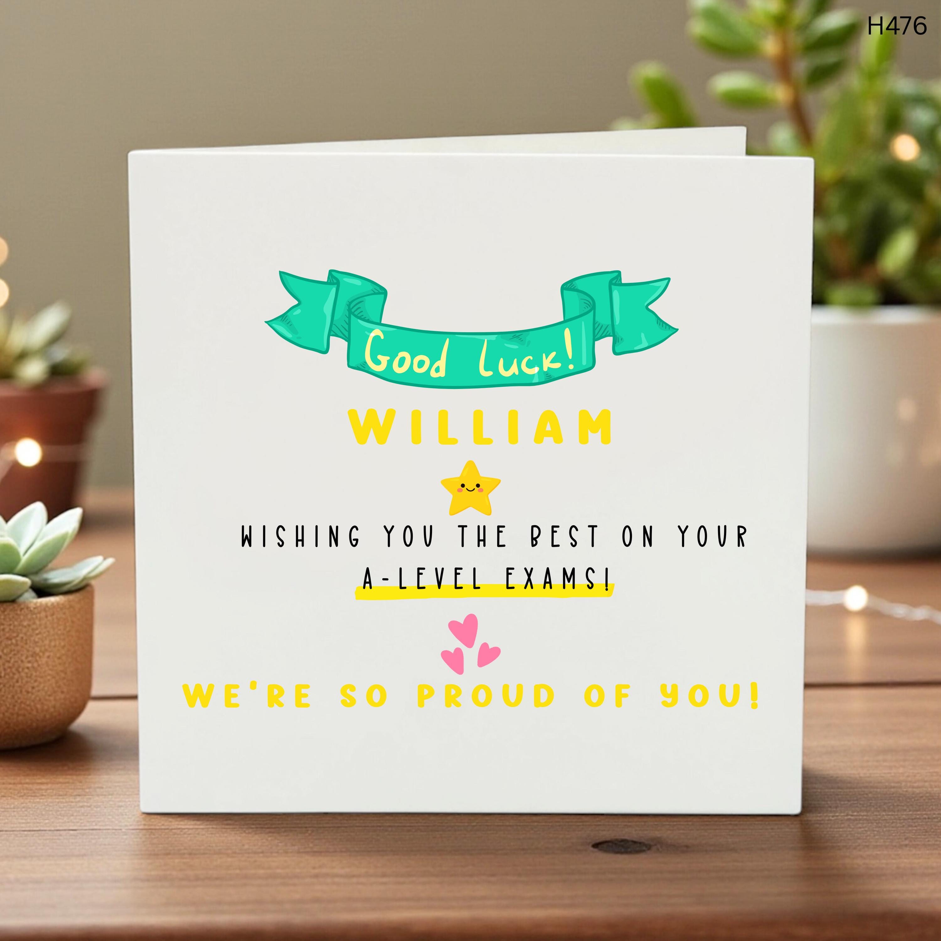 Personalized A Level Good Luck Card, Custom Name Exam Encouragement, Teal Banner Best Wishes Card, University Finals Support, GCSE Results