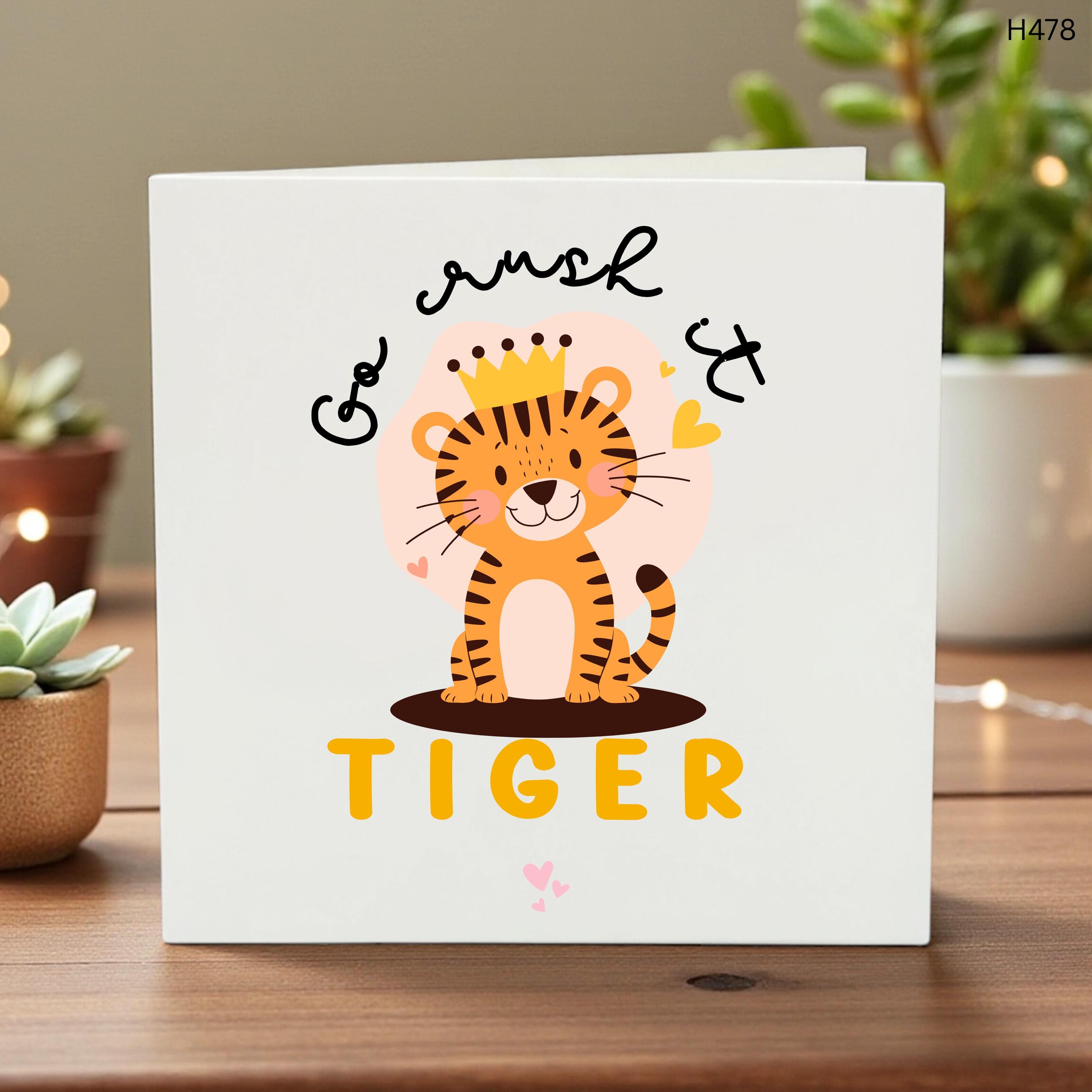Go Get Em Tiger Good Luck Card, Personalized Exam Encouragement, Cute Tiger Success Card, Custom Name Student Gift, Motivational Support