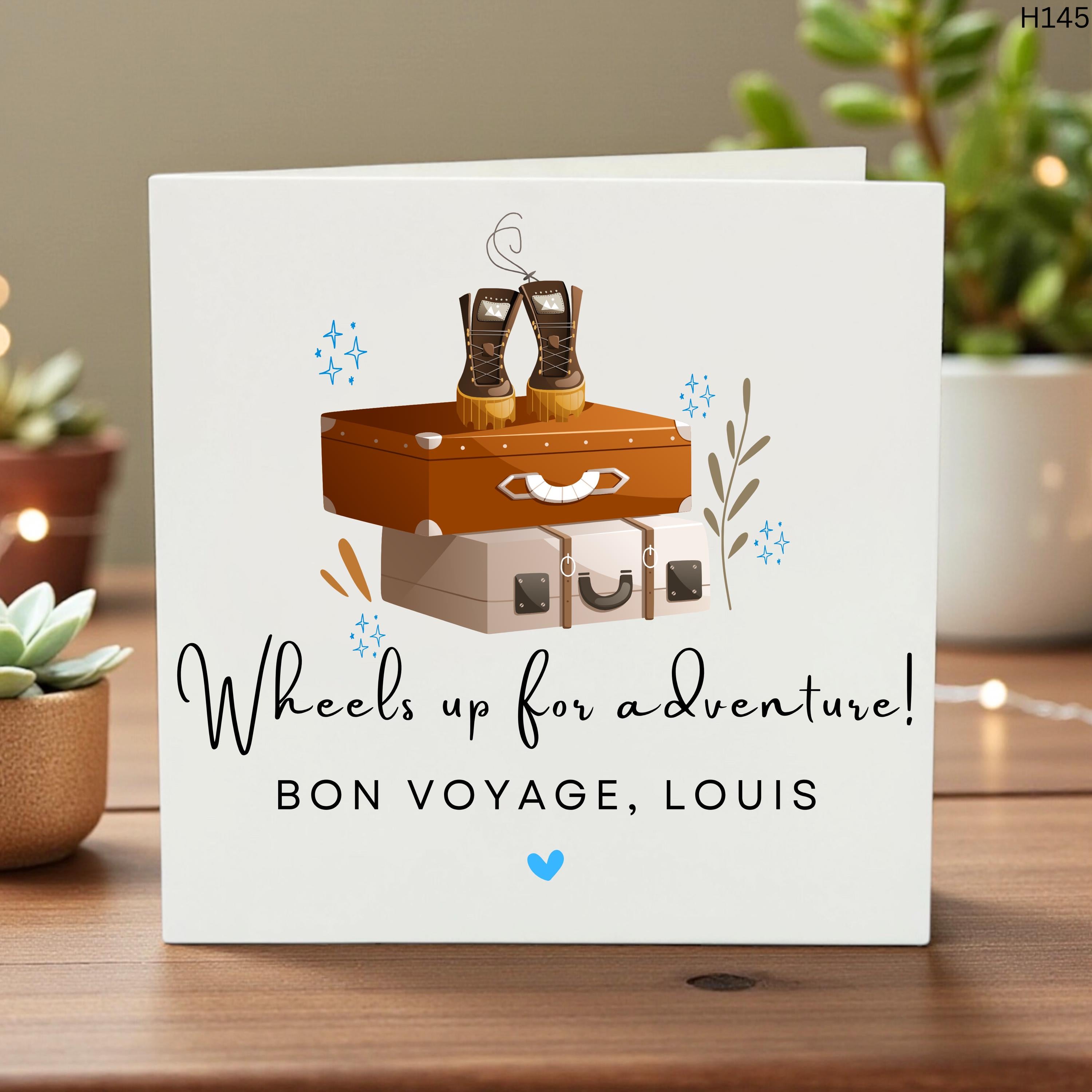 Personalized Wheels Up For Adventure Card Custom Name Bon Voyage Gift Moving Abroad Card for Friend Travel Keepsake Leaving Card Gap Year