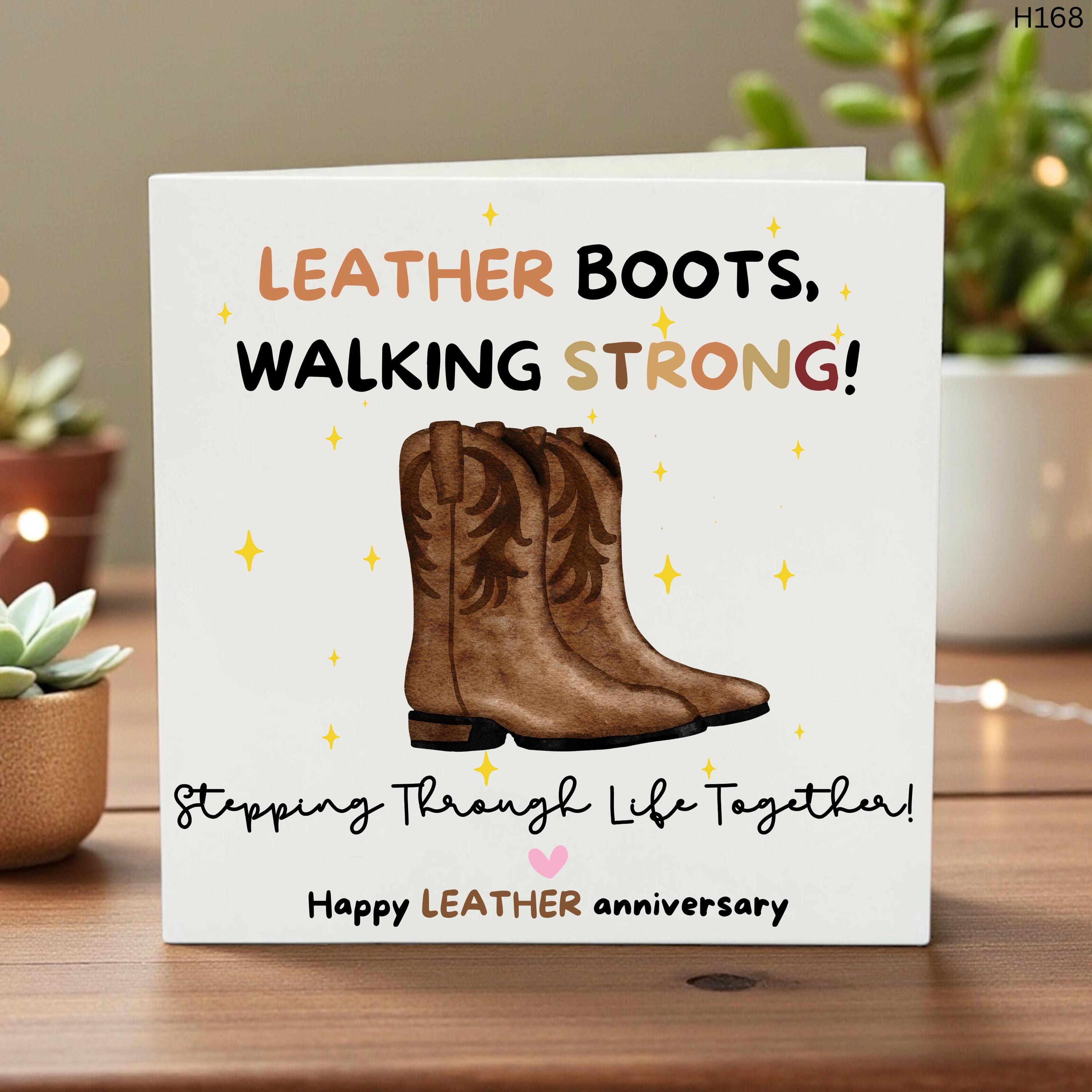 3rd Wedding Anniversary Card, Leather Anniversary Gift for Husband or Wife, Three Year Anniversary, Leather Boots Greeting Card, Cute Love