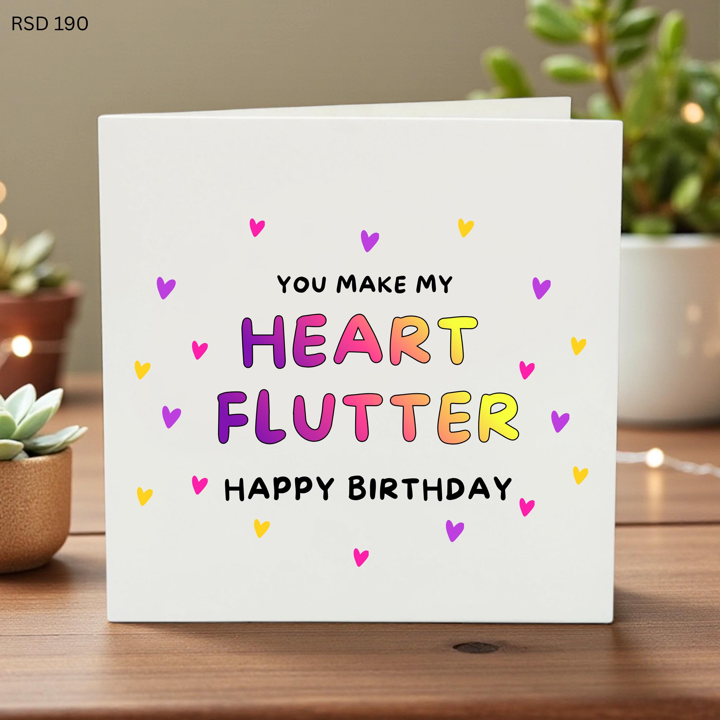 You Make My Heart Flutter Birthday Card, Colorful Heart Design for Girlfriend or Boyfriend, Romantic Birthday Gift for Partner, RSD 190