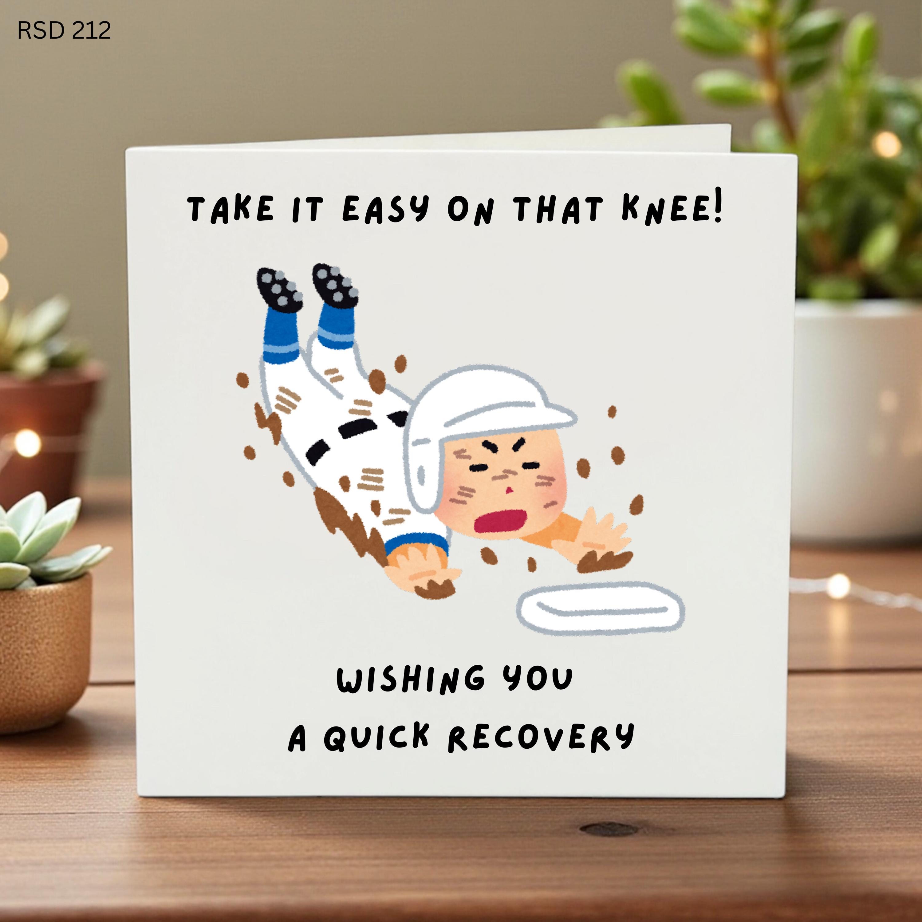 Funny Baseball Get Well Soon Card, Take It Easy On That Knee, Sports Injury Recovery Gift for Athlete, Knee Surgery Quick Recovery Card