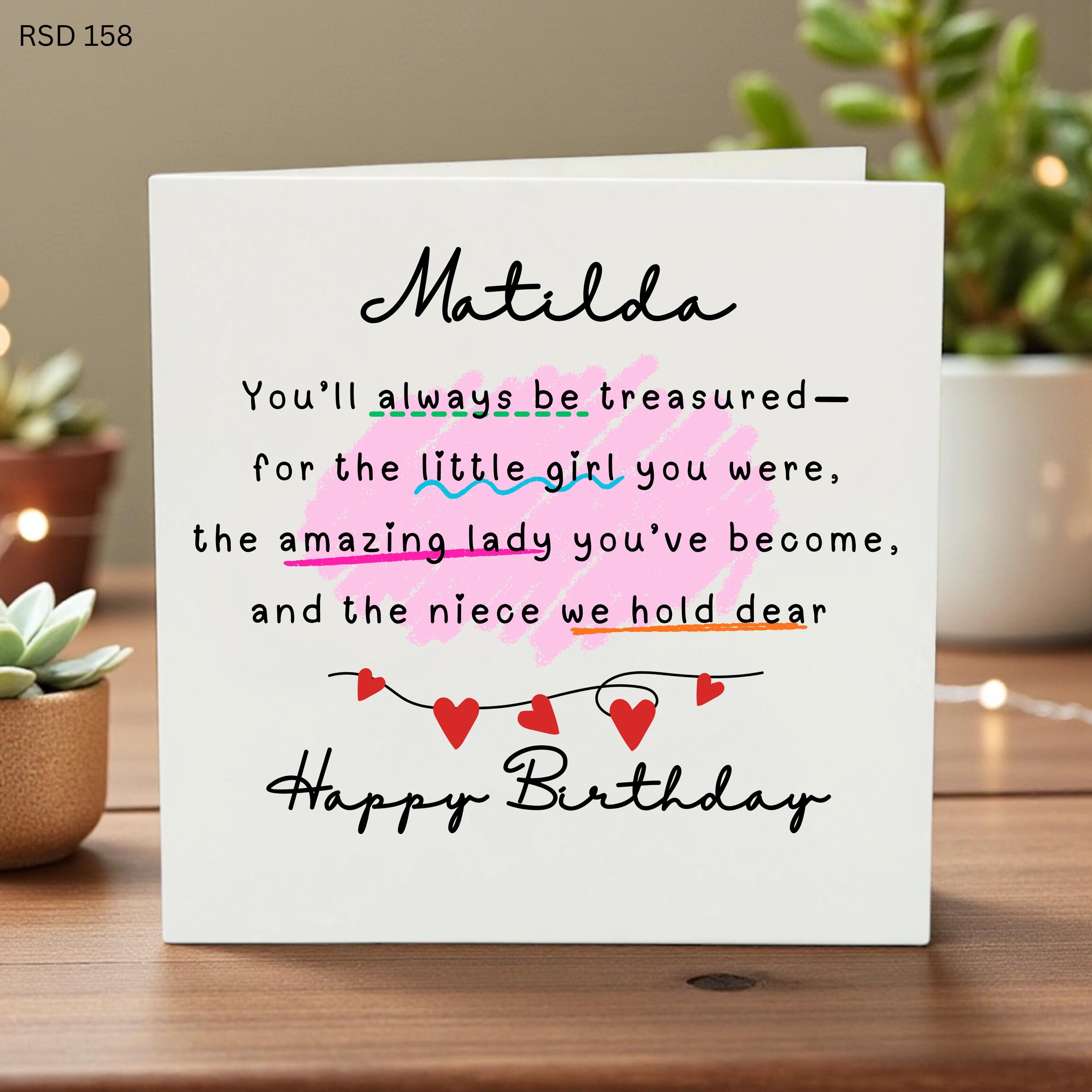 Personalized Birthday Card for Niece, Cute Birthday Wishes for Girls, Heartfelt Card for Daughter or Family, Unique Gift Idea