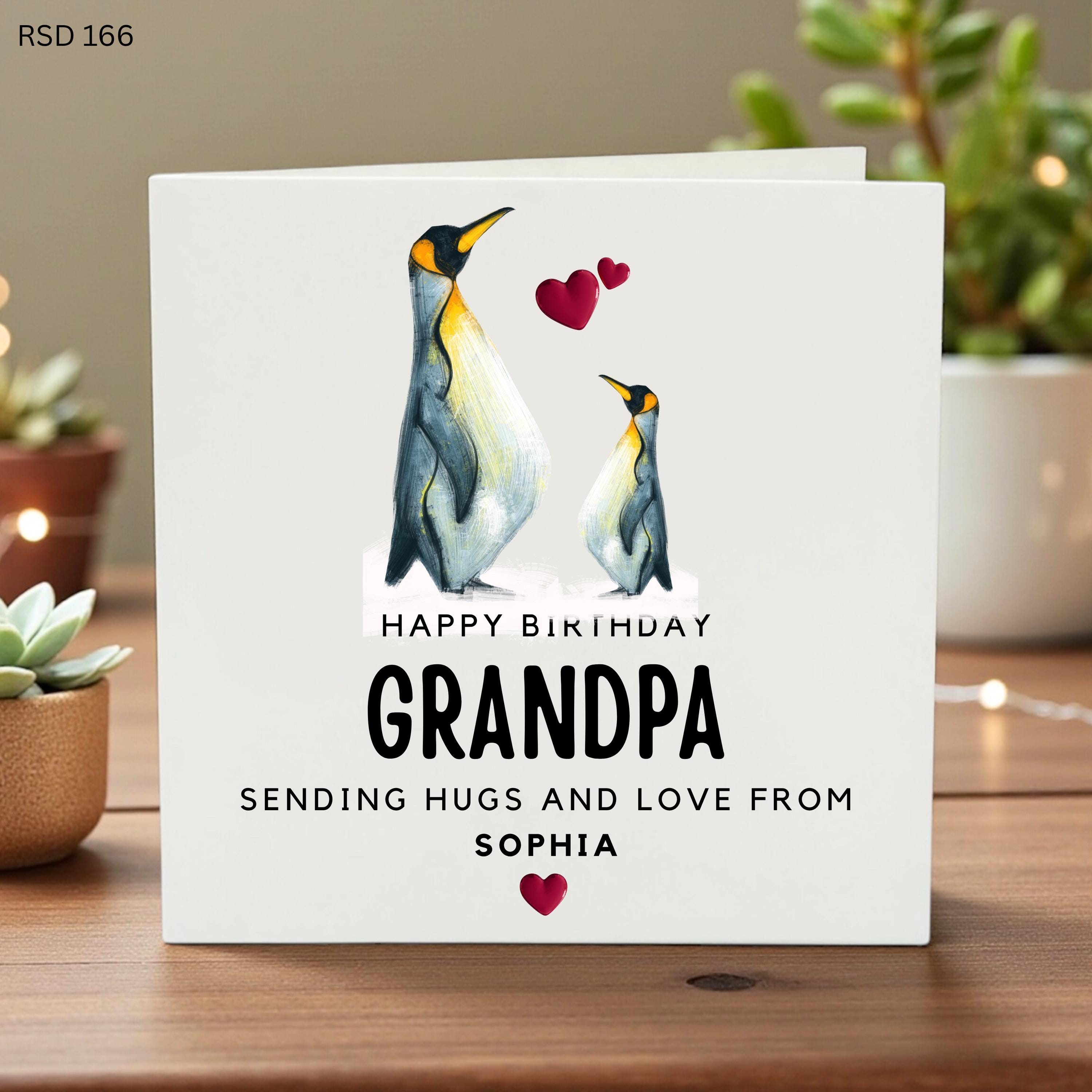 Happy Birthday Grandpa Card, Personalized Birthday Card from Grandchild, Penguin Illustration, Cute Grandpa Greeting, Heartfelt Gift