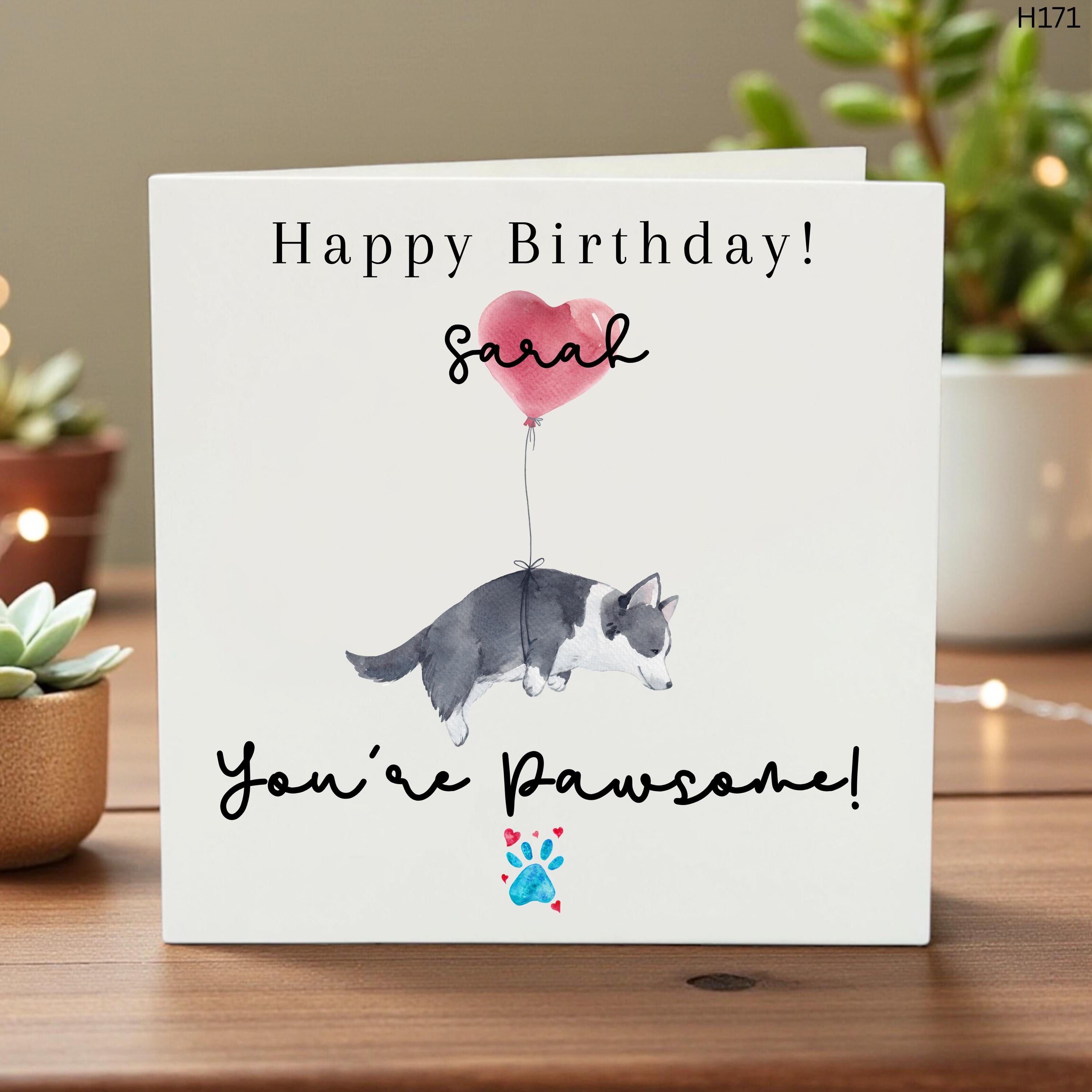 Personalised Dog Birthday Card, Cute Corgi Design, Custom Name, You're Pawsome, Pet Lover Greeting Card, Fun Animal Birthday Gift