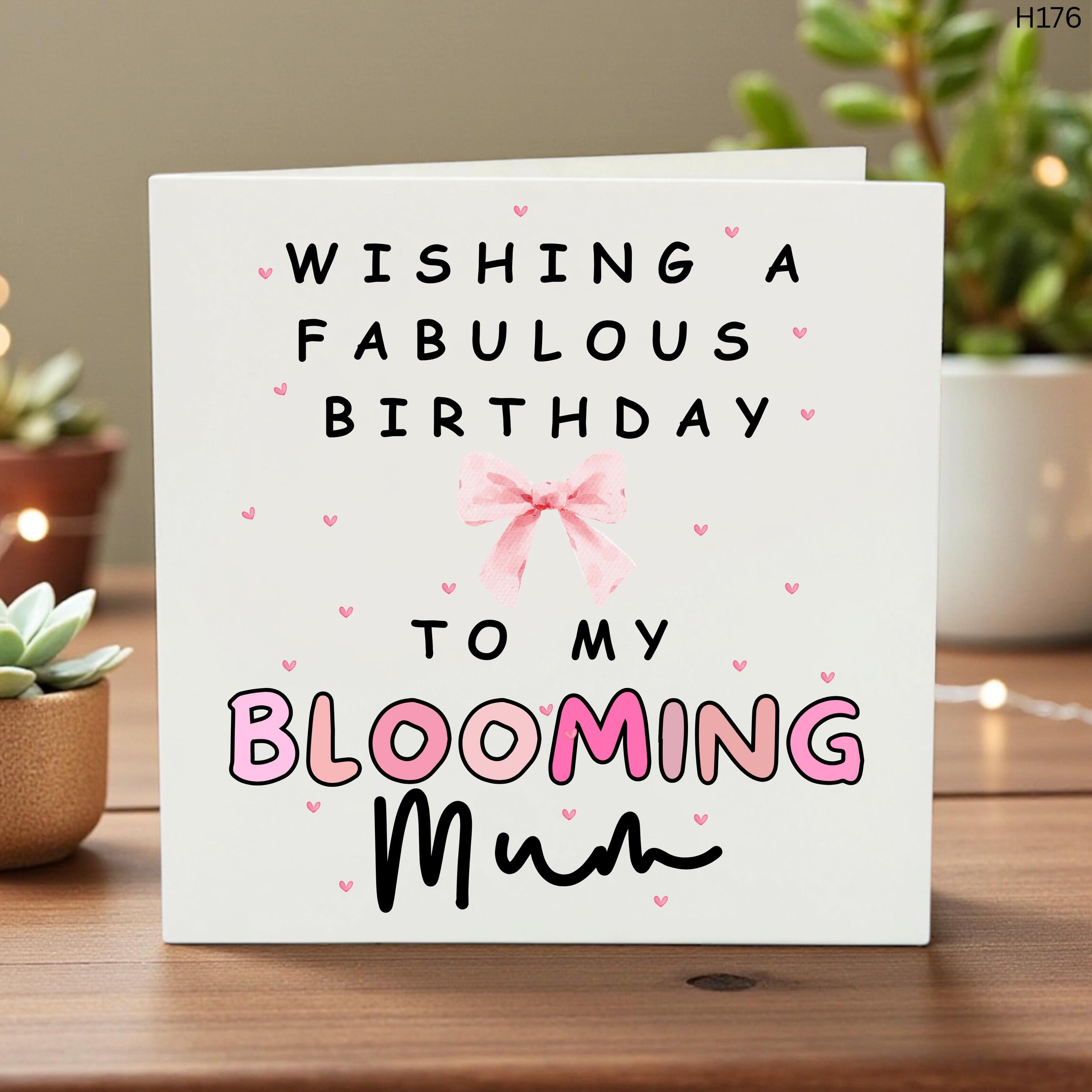 Personalised Birthday Card for Mum, Blooming Design, Custom Name, Pink Floral Style, Motherās Day or Birthday Greeting Card Gift