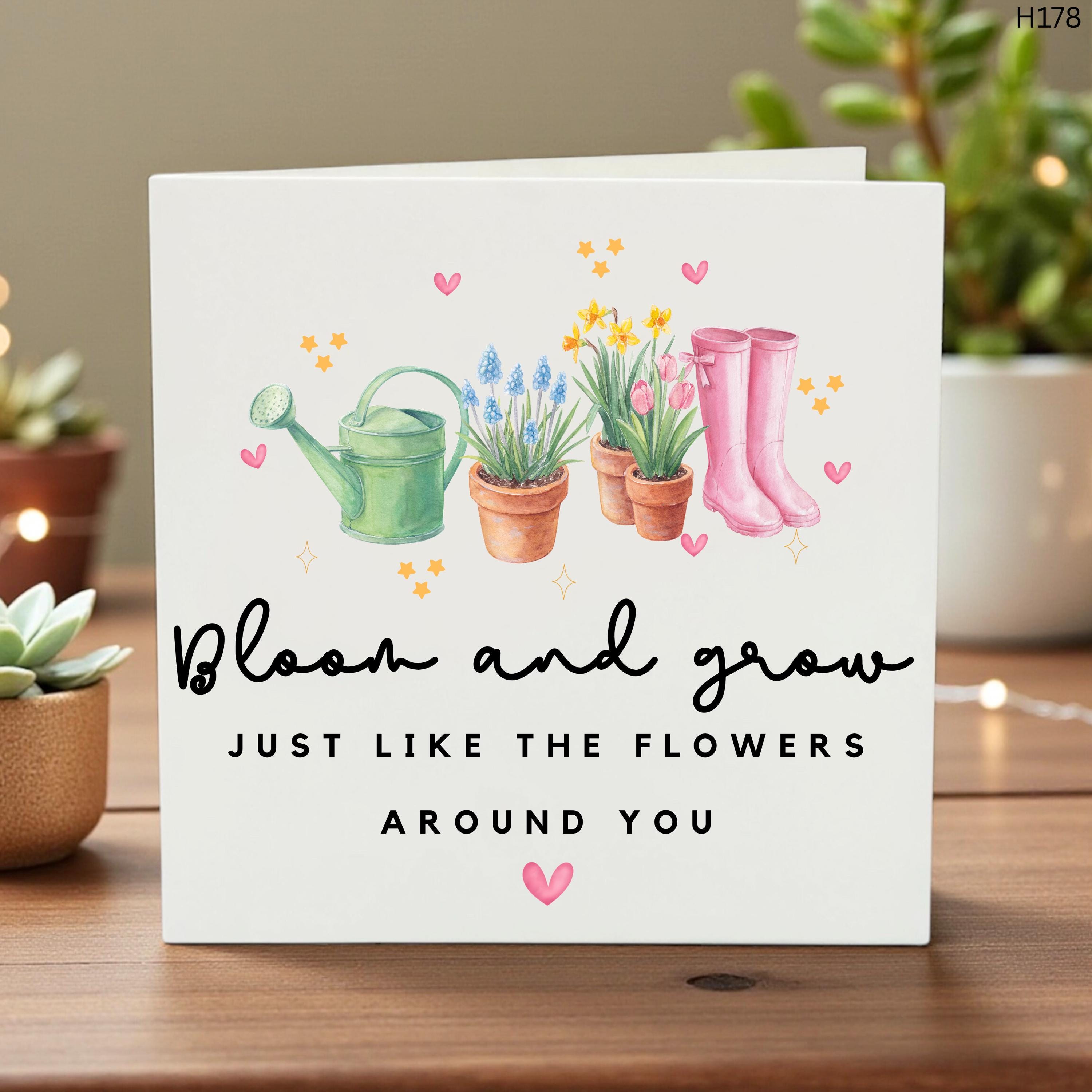 Personalised Bloom and Grow Card, Floral Birthday or Encouragement, Custom Name, Cute Watering Can Design, Handmade Greeting Card