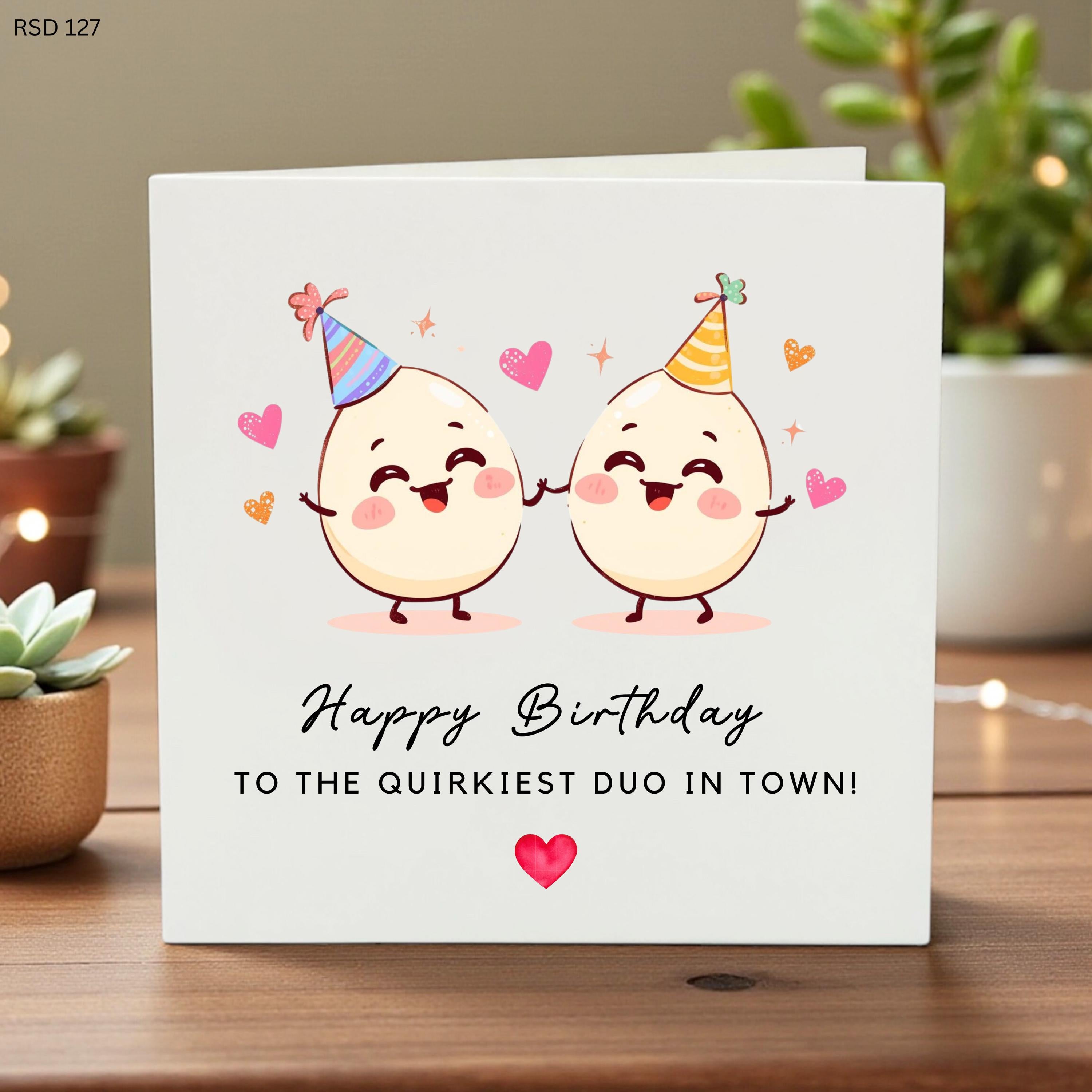 Happy Birthday Duo Greeting Card Twin Celebration Gift Quirky Friendship Kawaii Stationery
