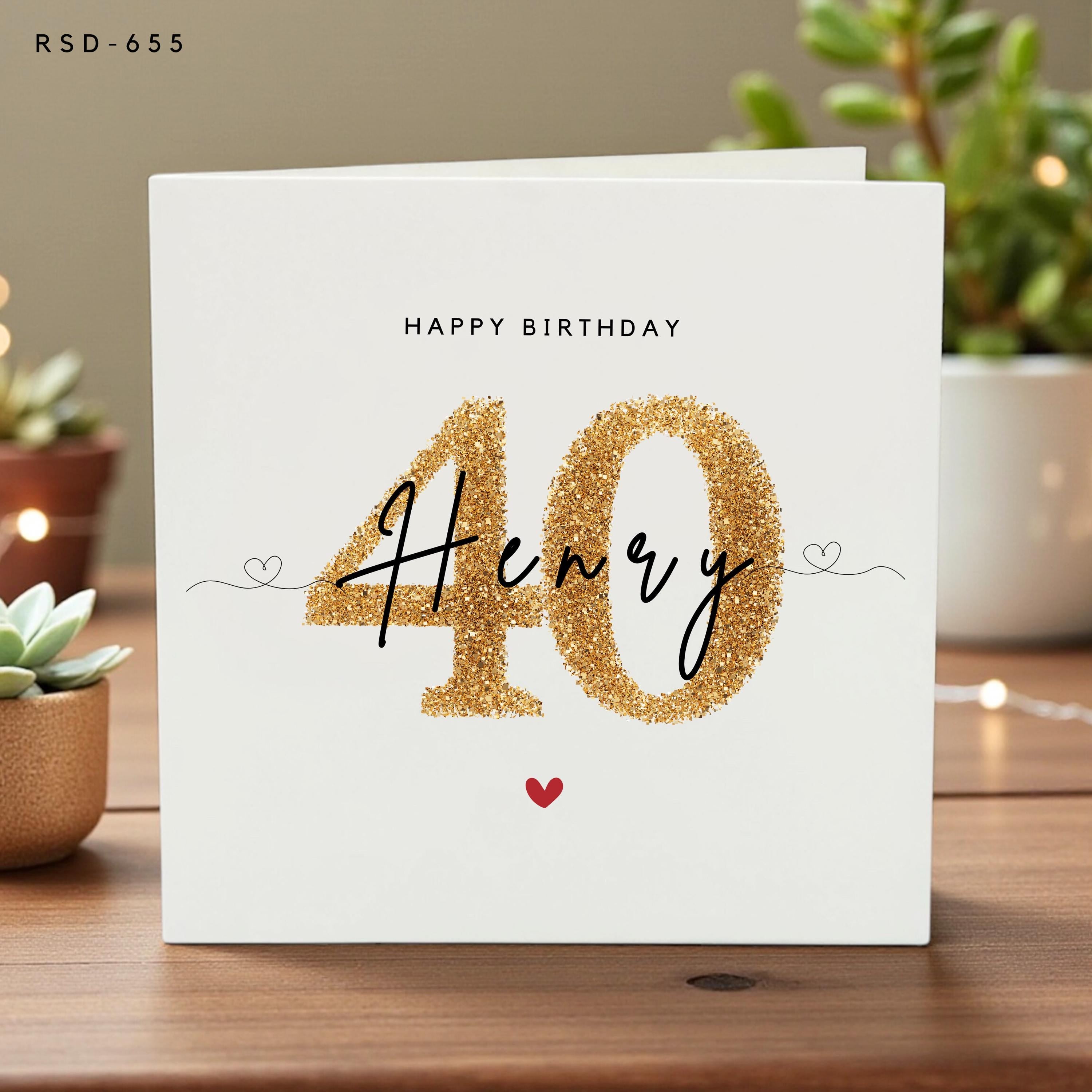 Personalized 40th Birthday Card, Custom Name Milestone Greeting, Elegant Gold Number Keepsake, Special Birthday Celebration Card