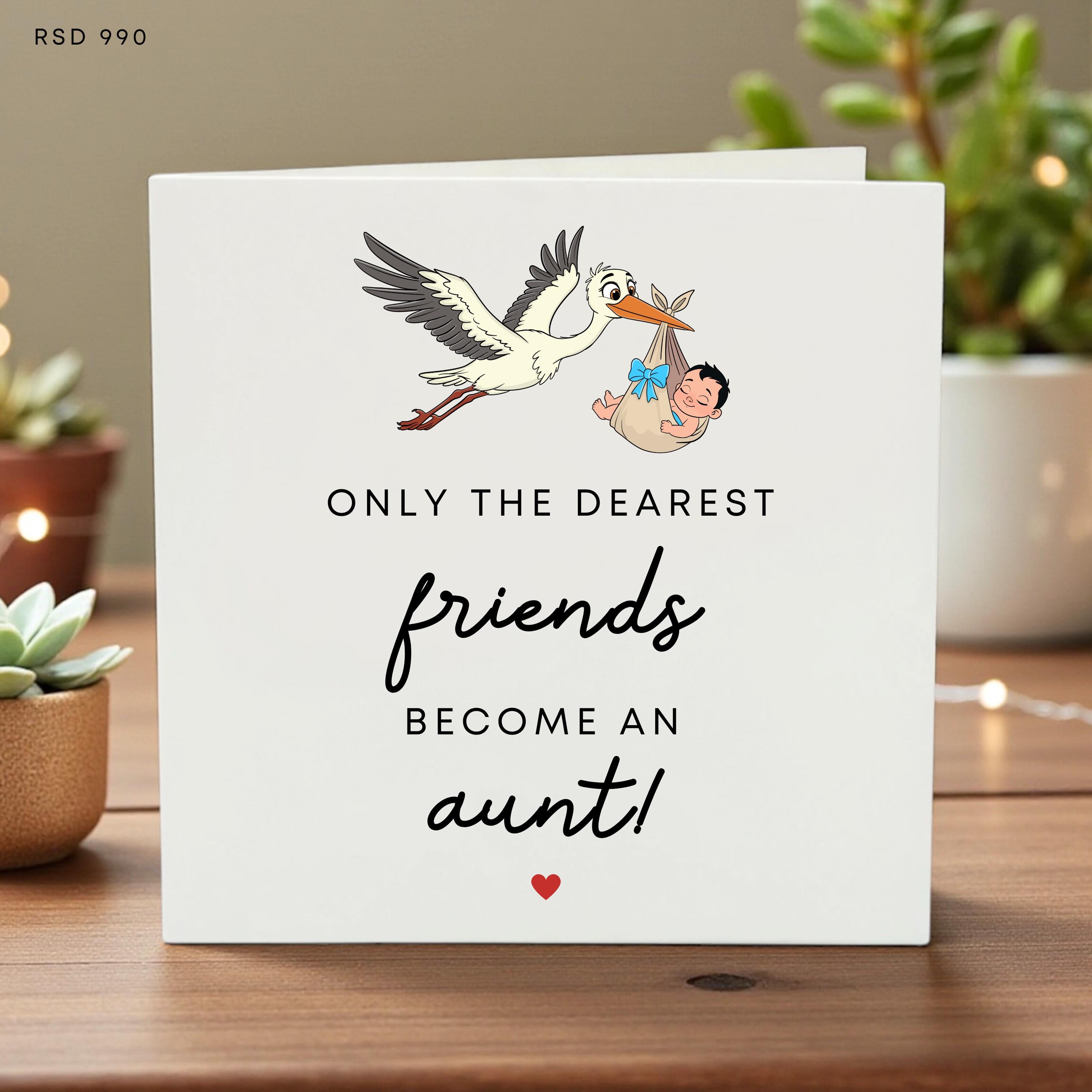 Personalized Aunt Card, Only the Dearest Friends Become an Aunt, Custom Name Card, Keepsake, Minimalist Heart Greeting