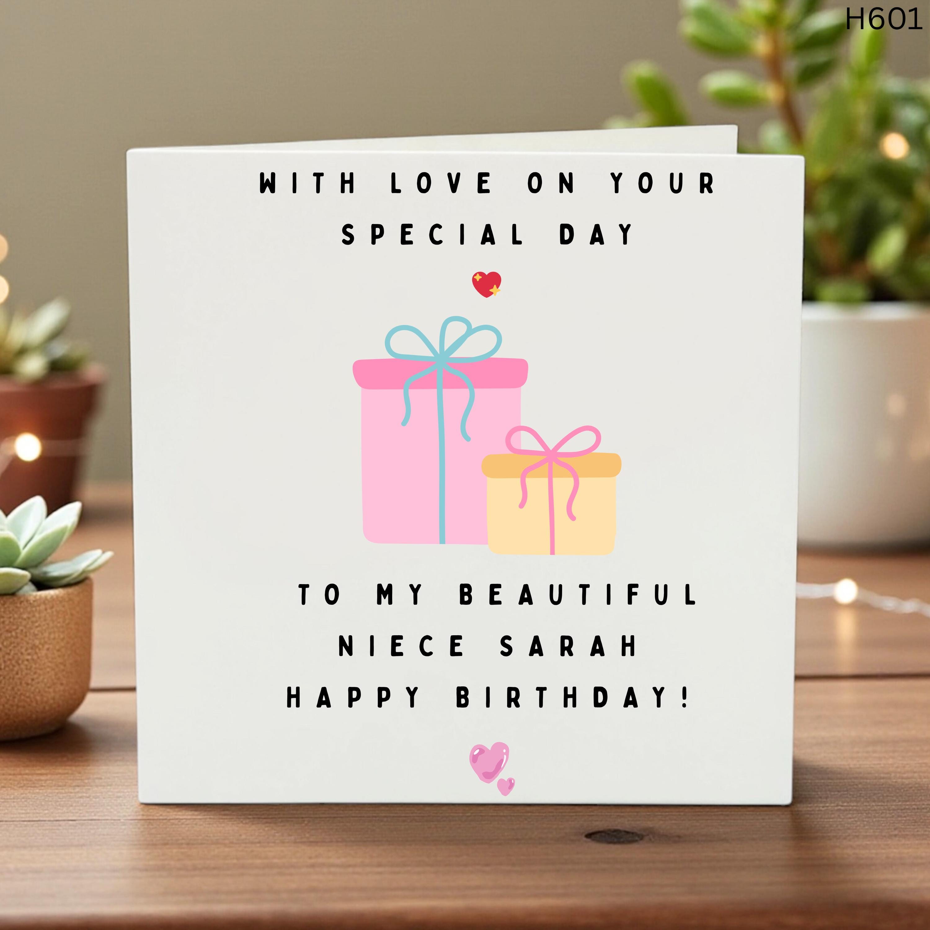 Personalized Niece Birthday Card, Beautiful Niece Birthday Gift, Custom Name Birthday Card, Happy Birthday Sarah, Cute Birthday Card for Her