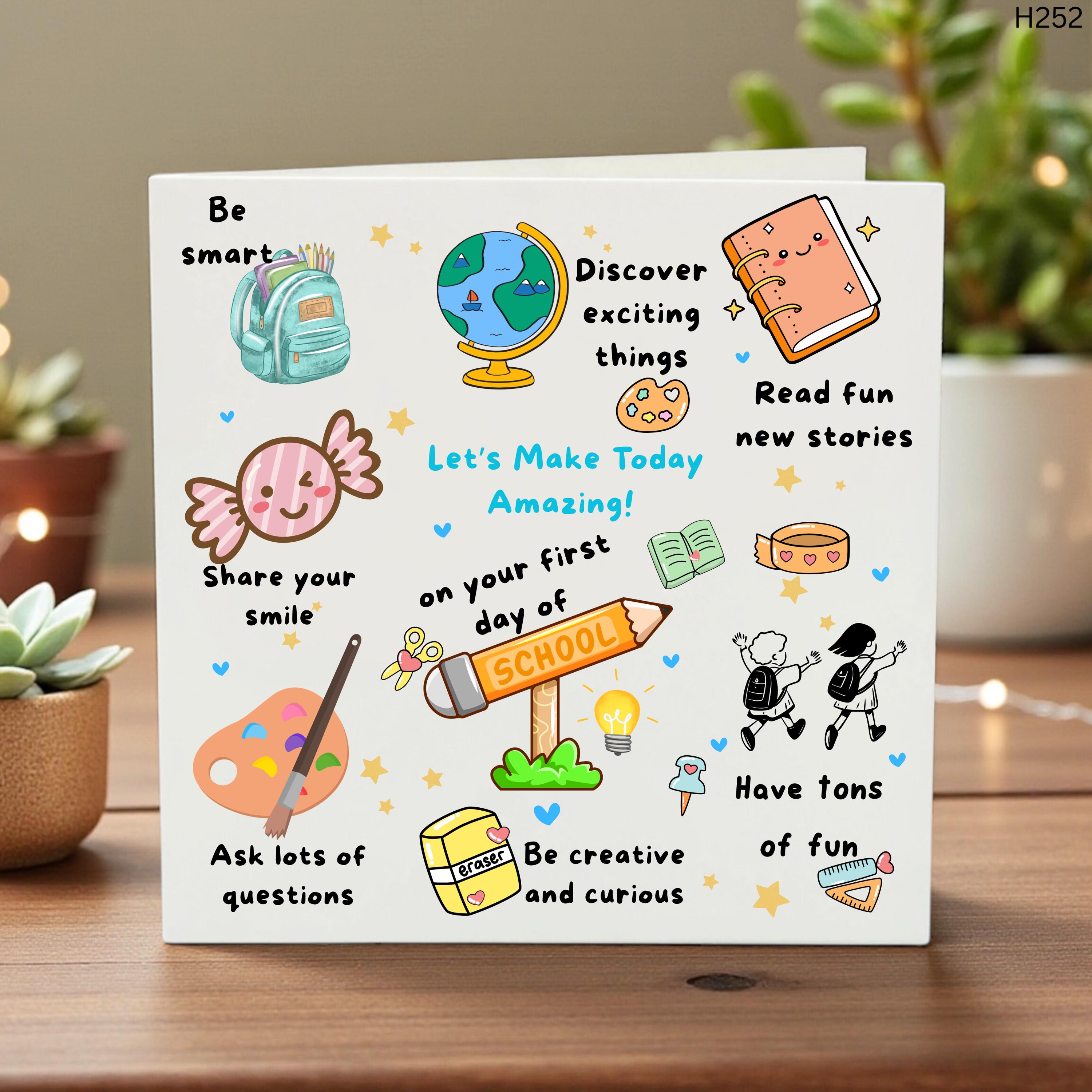 Personalized First Day of School Card, Cute Illustrated Advice & Encouragement, Custom Name, Toddler Keepsake, Back to School Fun