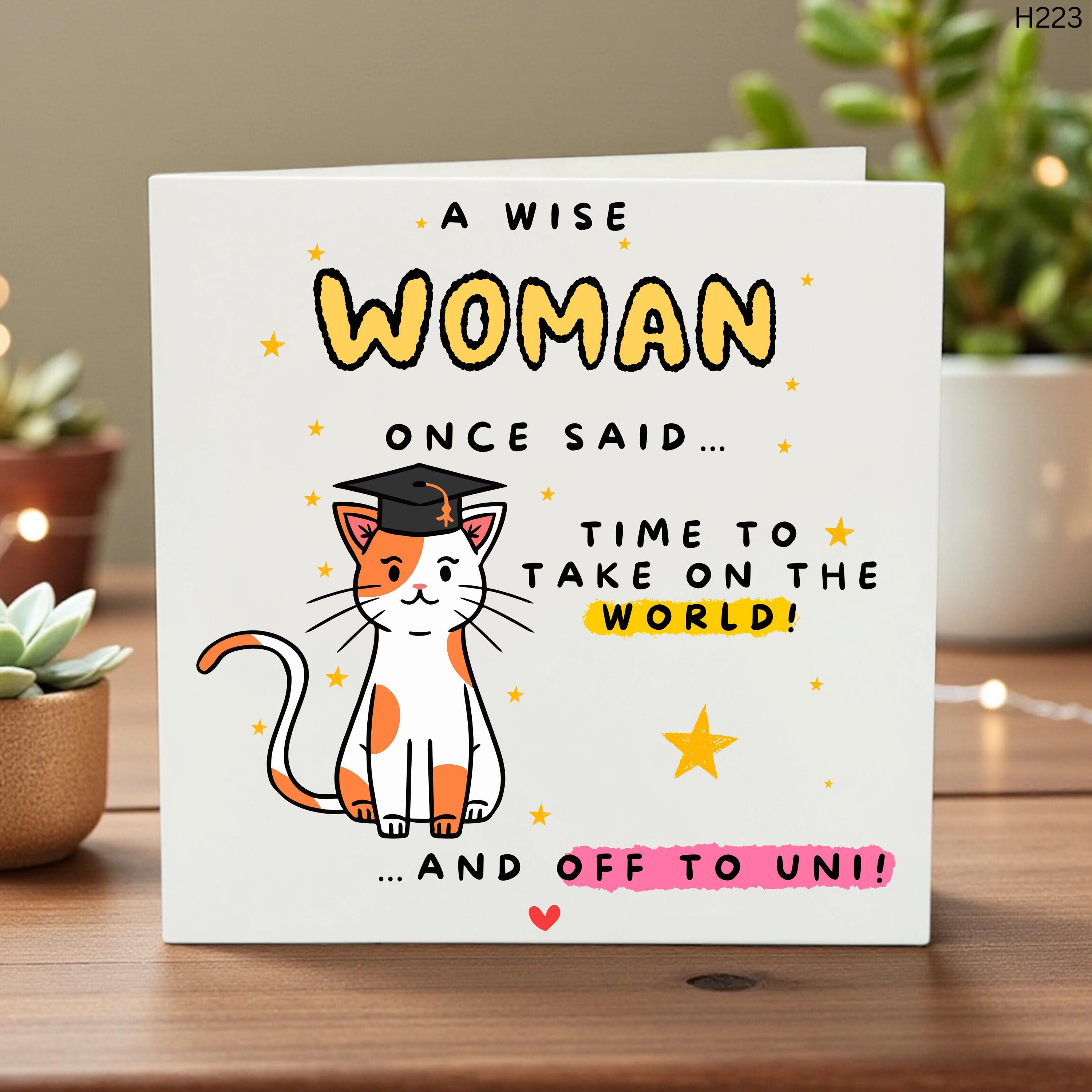 Funny Graduation Card for Women, College Grad Card, Off to Uni, Cute Cat Design, Sassy Graduation Gift, New Graduate Card