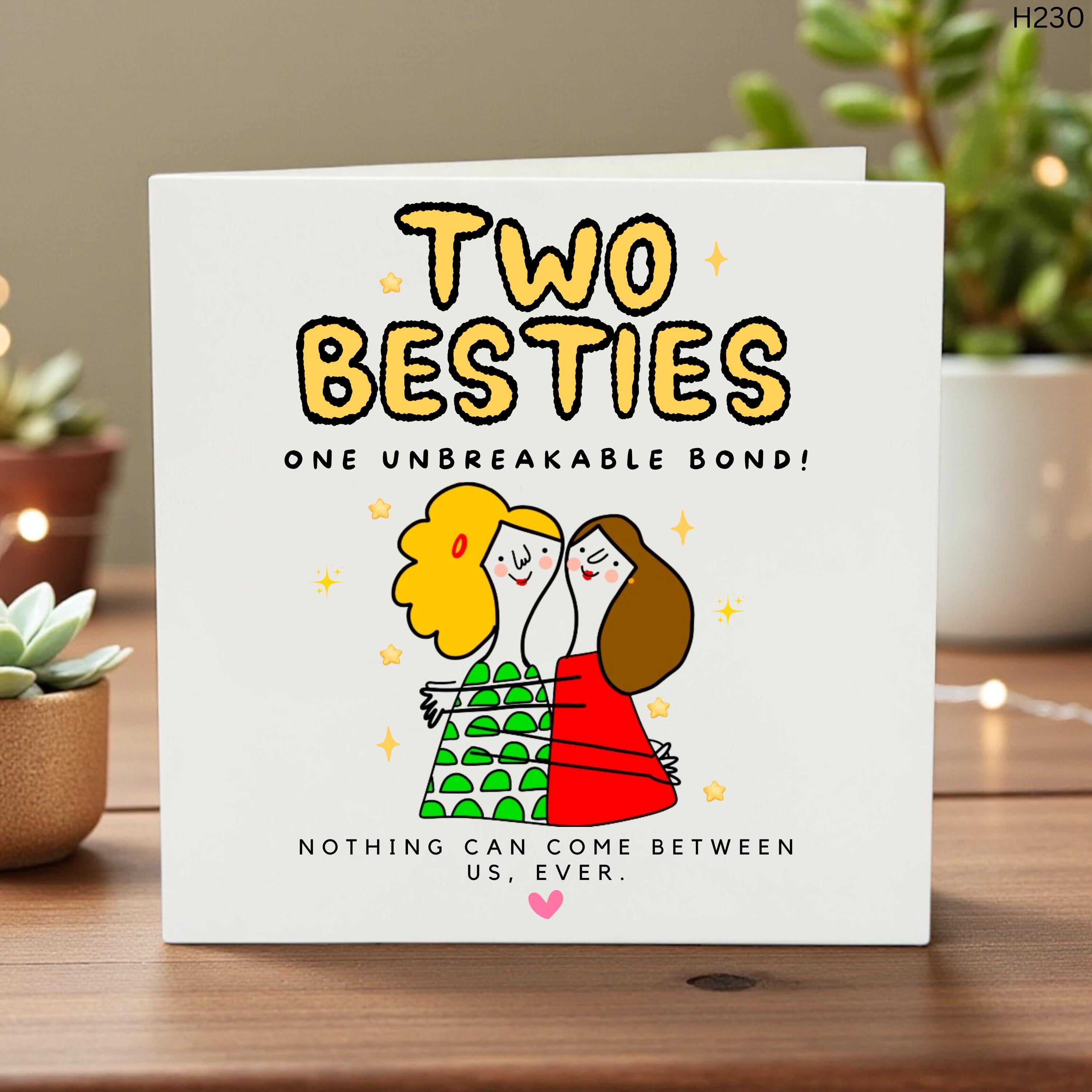 Two Besties Card, Best Friend Birthday or Friendship Card, Unbreakable Bond, Cute Illustration, Personalized Friend Gift