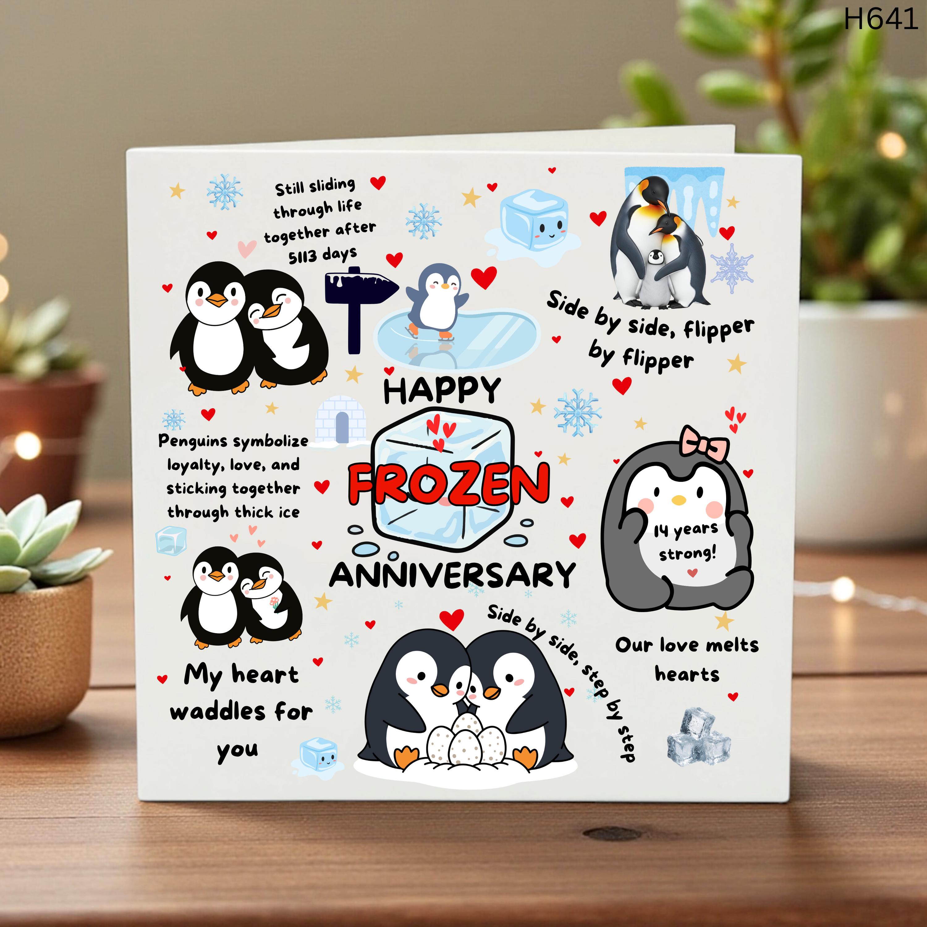 14th Anniversary Card for Husband Wife, Ivory Anniversary Card, Funny Penguin Anniversary Gift, 14 Years Together Frozen Theme Card