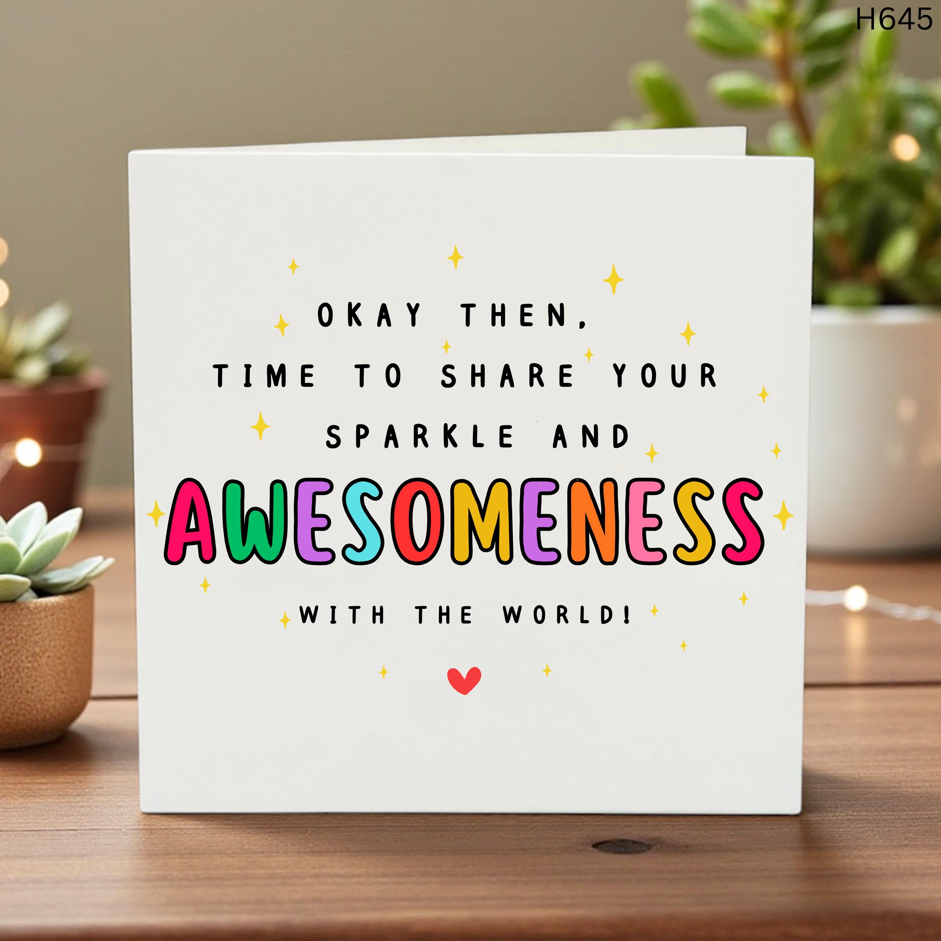 Motivational Greeting Card, Sparkle and Awesomeness, Encouragement Card, Positive Vibes Card, Cheer Up Gift, Just Because Card, Uplifting