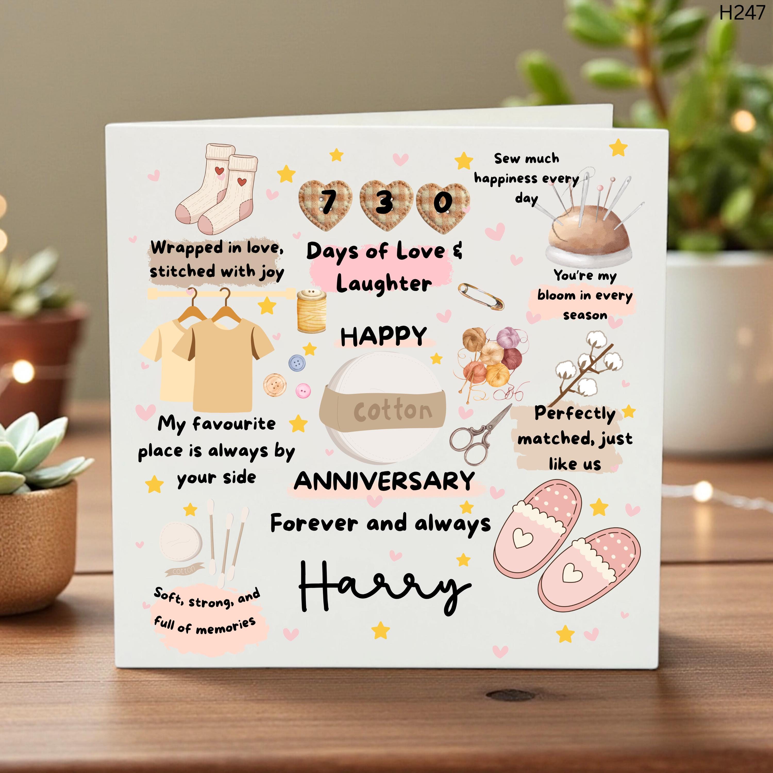 Personalized Cotton 2nd Anniversary Card, Custom Name and Days of Love, Handmade Cute Couple Gift, Funny & Heartfelt Design