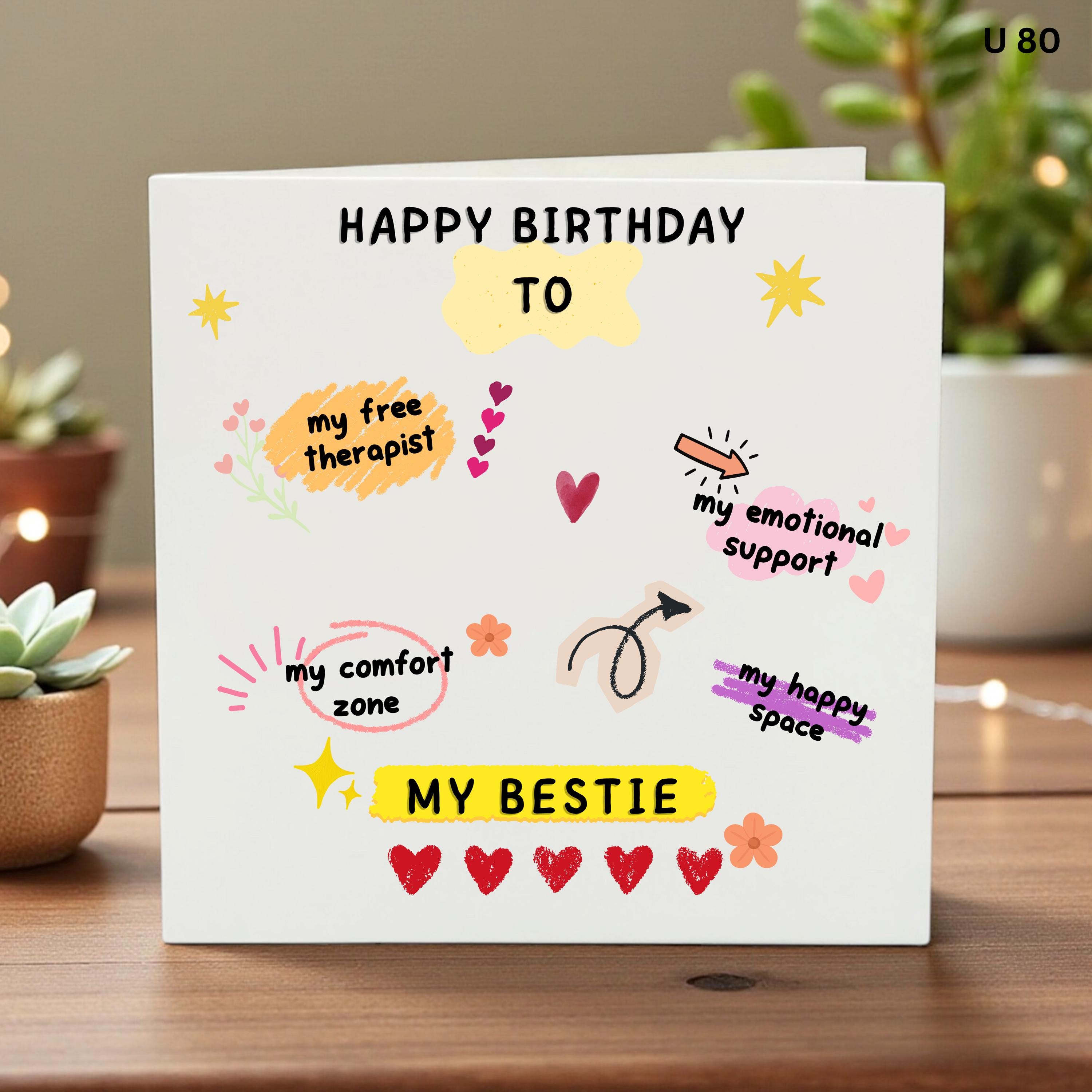 Bestie Birthday Card, Funny Best Friend Gift, Emotional Support Card, Birthday Card for Best Friend, Cute Friendship Gift, Personalized Card