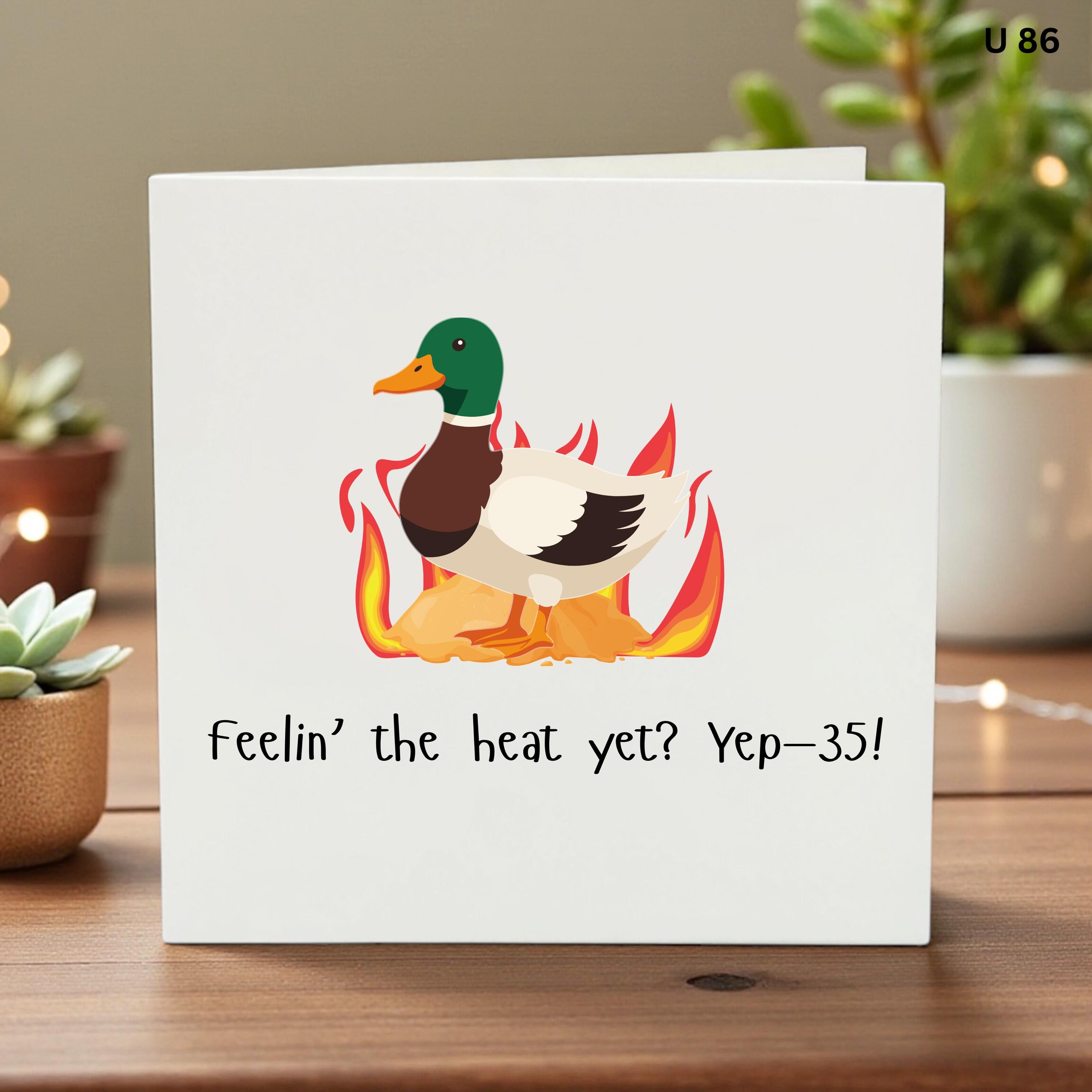 Funny 35th Birthday Card for Him or Her, Feelin' the Heat Yet Duck Pun Card, Sarcastic 35 Years Old Birthday Gift, Personalized Age Greeting