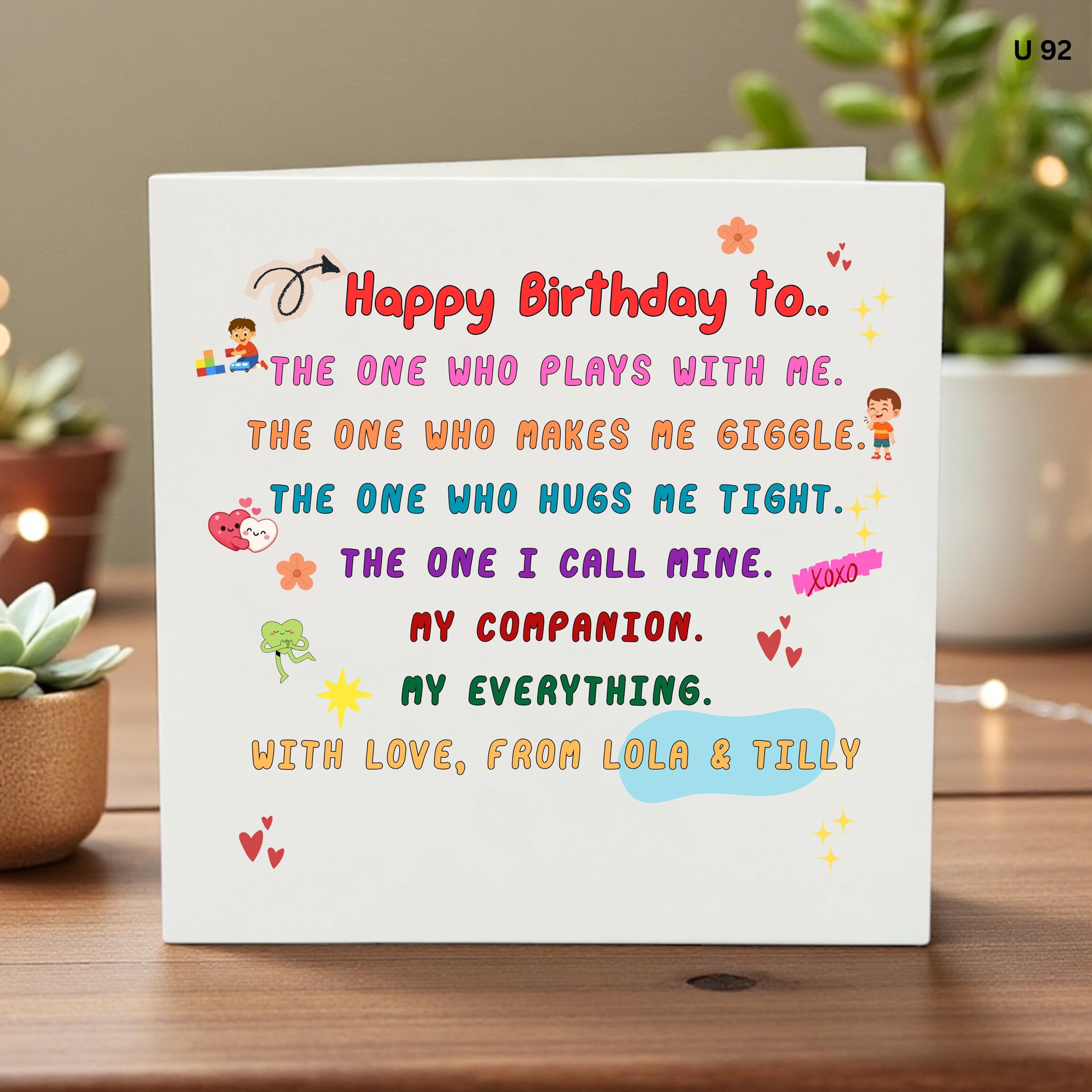 Personalized Birthday Card for Partner, Romantic Birthday Greeting Card from Kids, Cute Birthday Note for Dad or Mom, Anniversary Card Gift