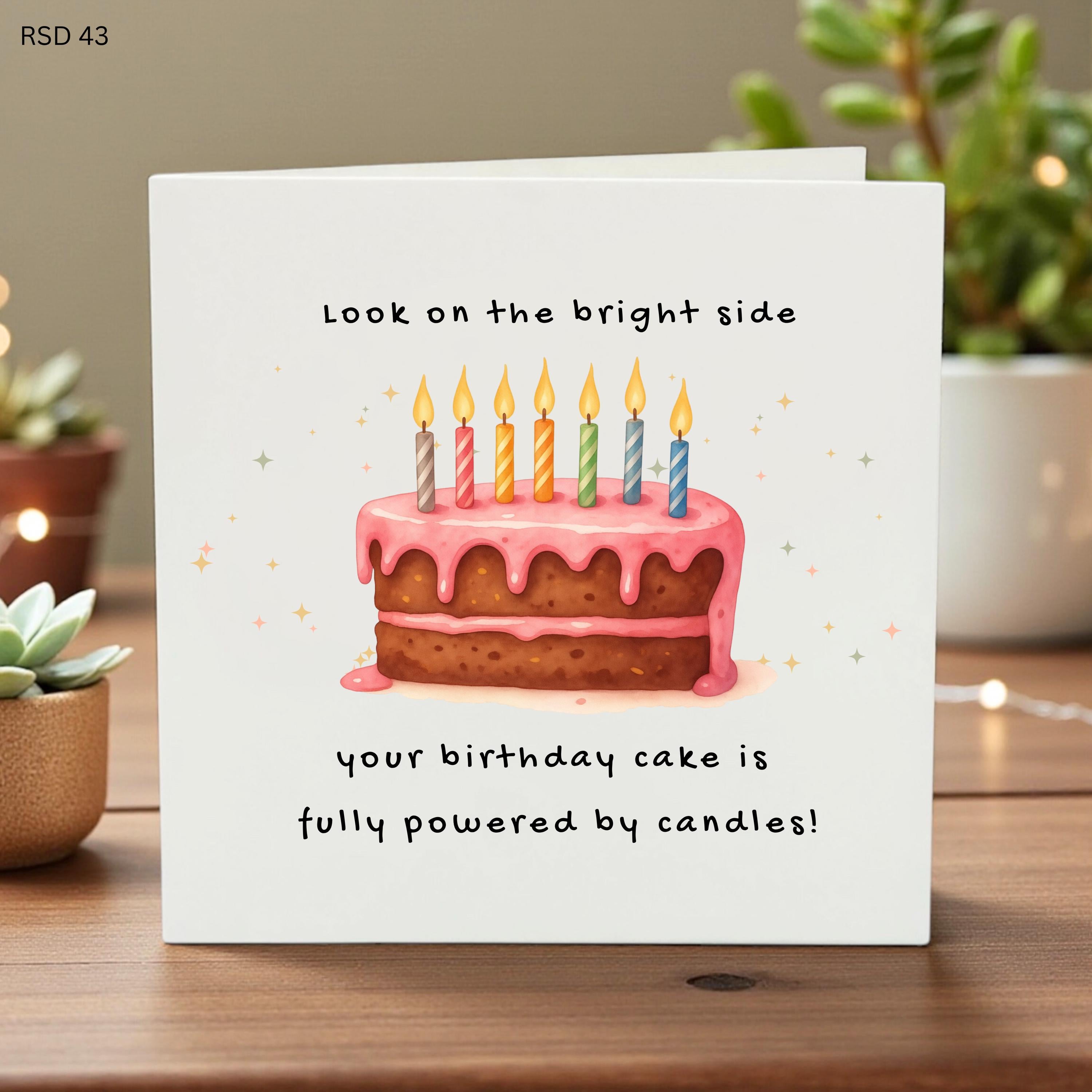 Funny Birthday Card - Look on the Bright Side - Birthday Cake Pun Card for Friends and Family - Cute Whimsical Greeting Card for All Ages