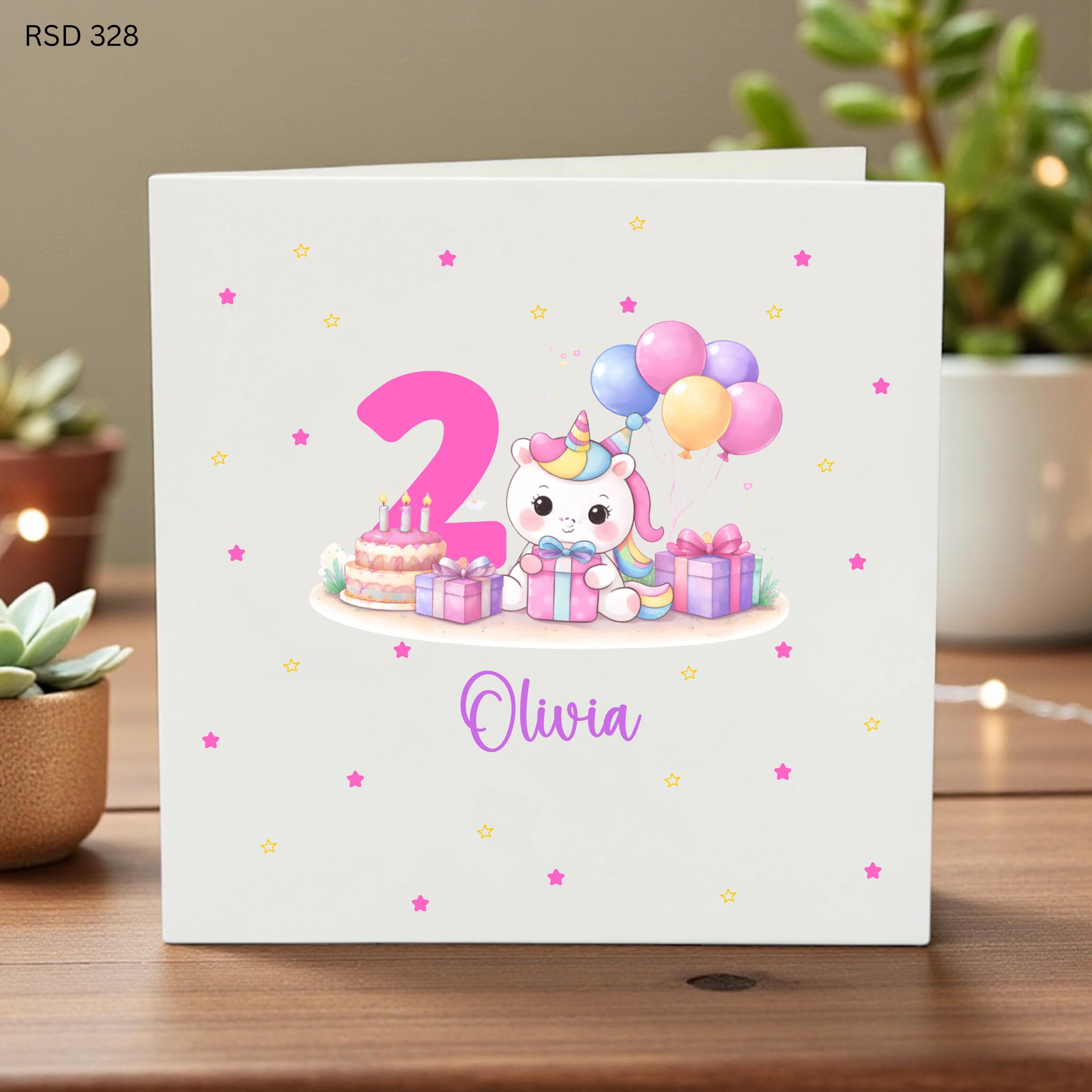 Personalised Birthday Card, Children's 2nd Birthday Card, Second Birthday, Girl's 2nd Birthday Card, Unicorn 6x6