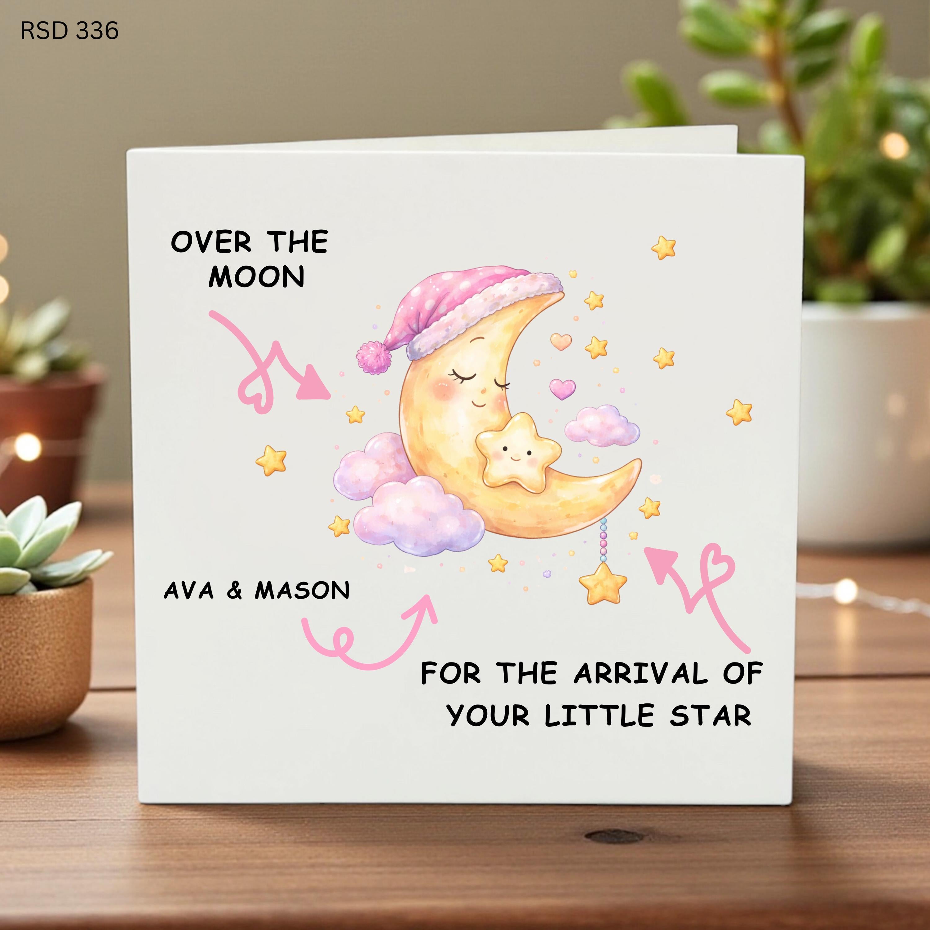 Baby News Card - Over the Moon for your Baby News - Baby on the Way Card - Parents to Be Card - Expecting a Baby Card - Congratulations 6x6