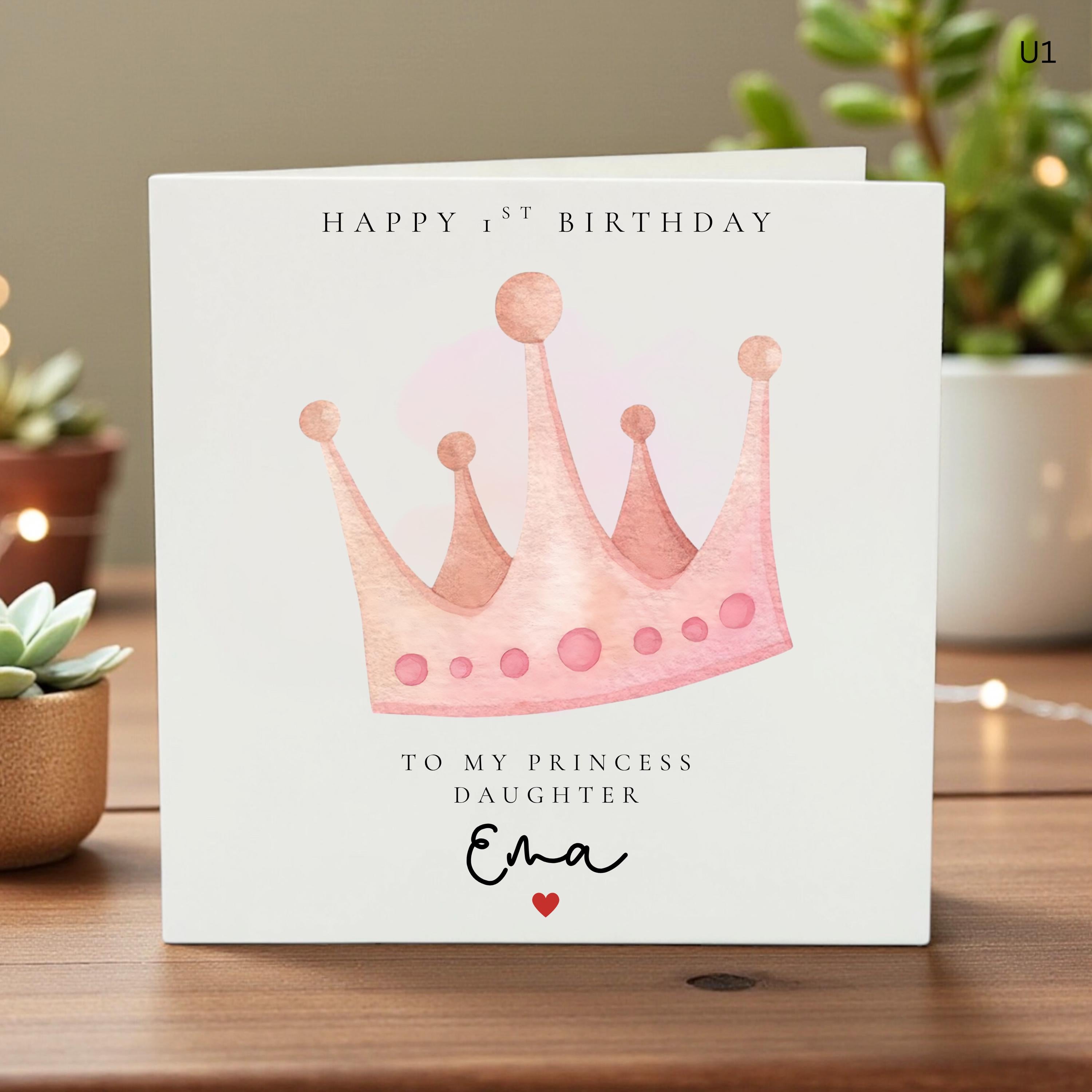Personalized Baby 1st Birthday Card Girl, Custom Princess Name Card, Handmade Keepsake, Baby Shower Gift, Newborn Birthday Present