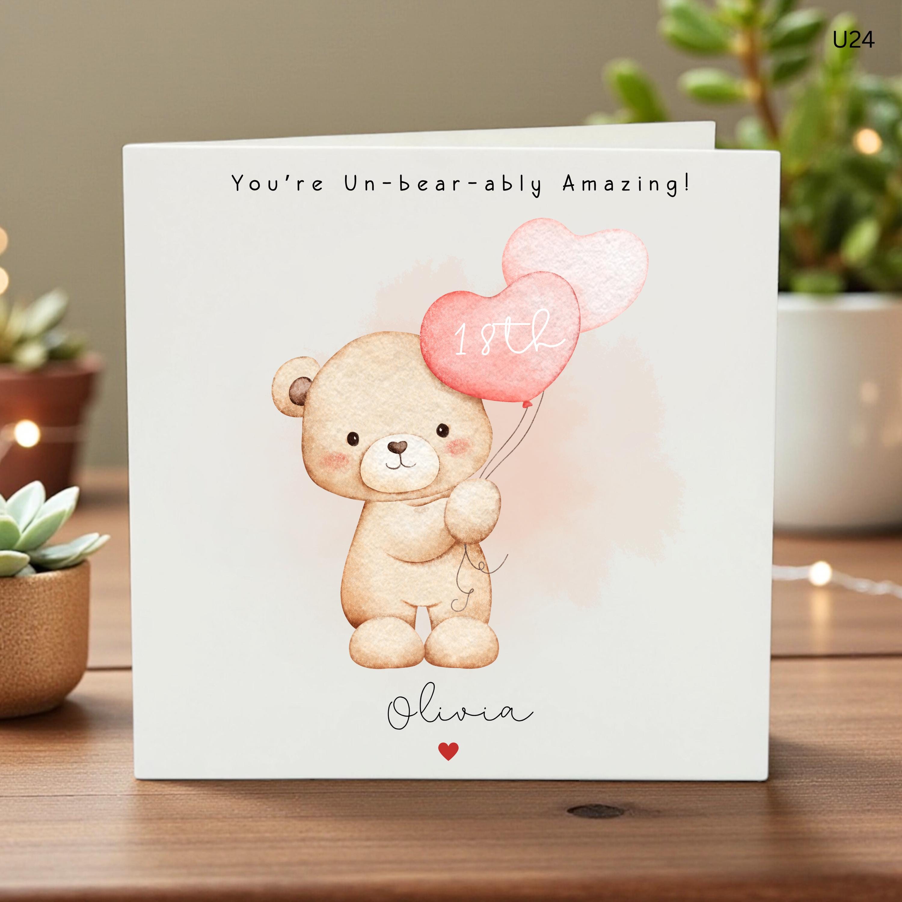 Personalized Bear 18th Birthday Card, Custom Name Daughter Gift, Unbearably Amazing Card for Her, Cute Teddy Illustration, 18 Birthday Card