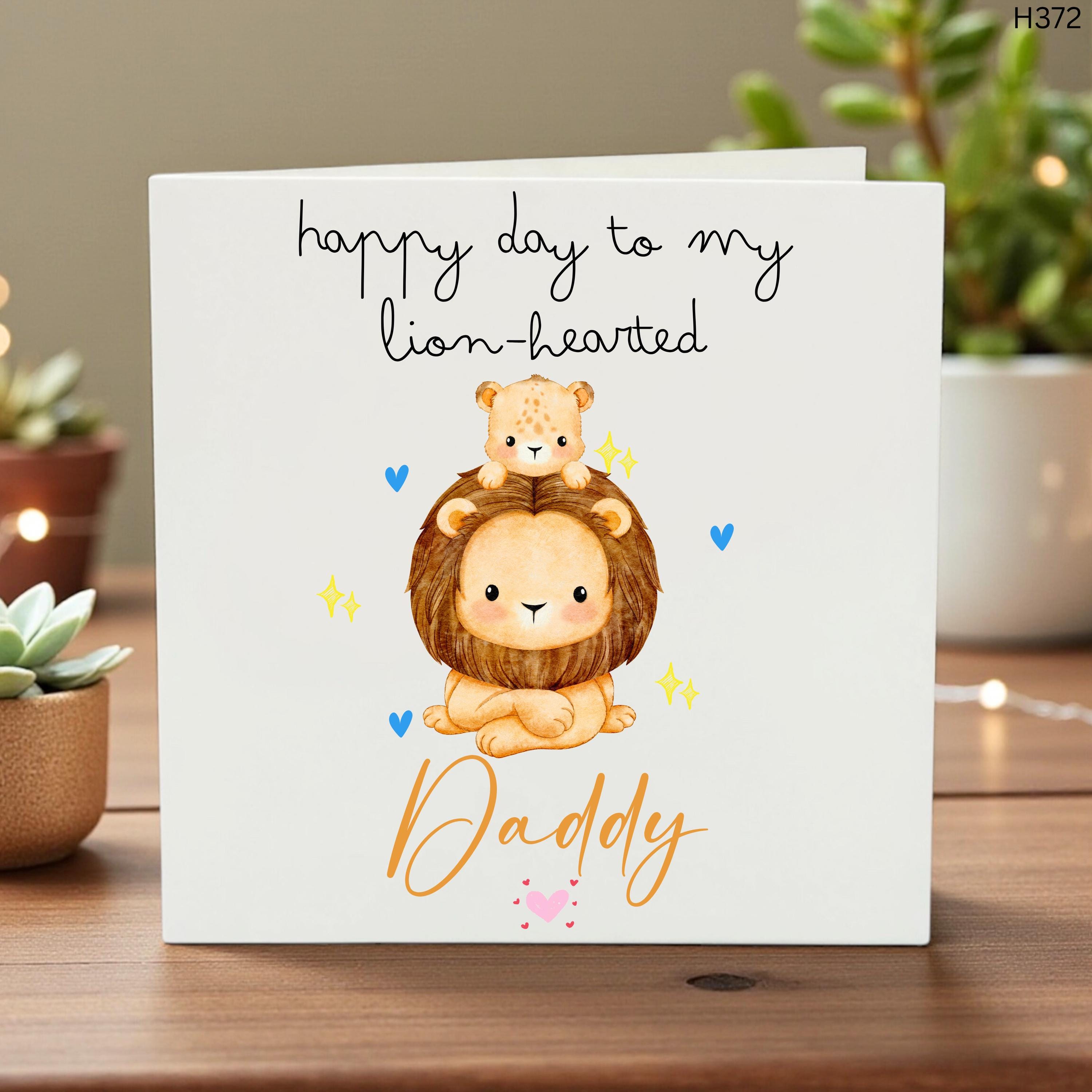Personalized Happy 1st Father's Day Daddy Card, First Fathers Day Gift from Baby, Custom Name Lion Card for New Dad, Husband Father Day Card