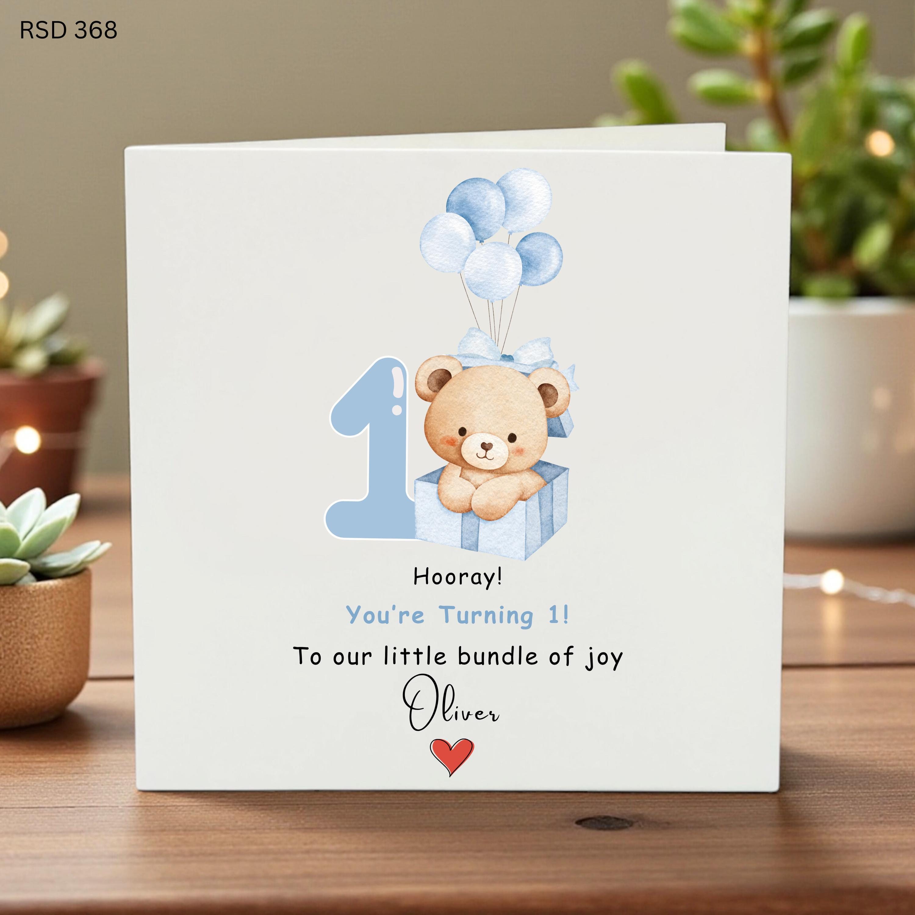 Personalized 1st Birthday Card, Baby Boy First Birthday, Cute Bear Birthday Card, Custom Name Card, First Birthday Keepsake, Little Bundle